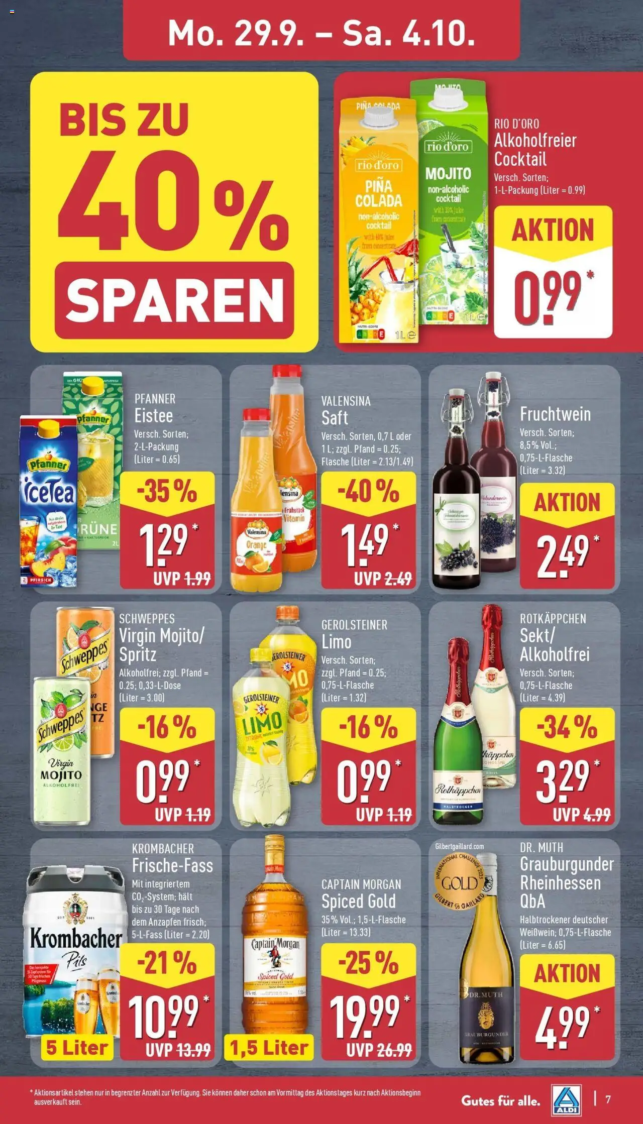 Aldi - ALDI Nord: Wochenangebote – gültig ab 28.09.2025 | Seite: 9 | Produkte: Pils, Pfanner eistee, Saft, Gerolsteiner