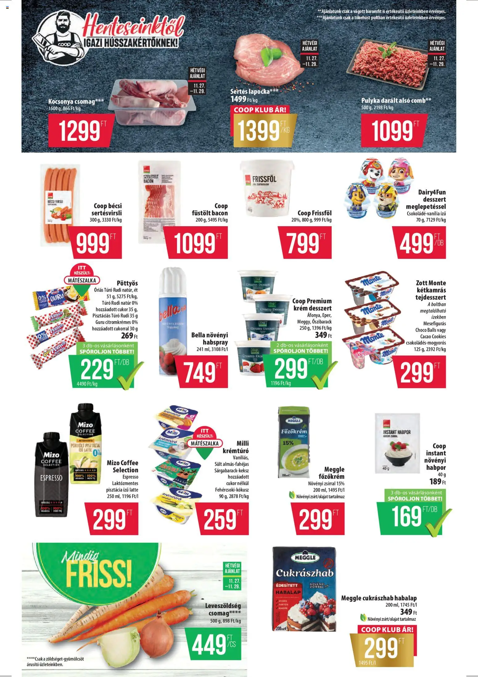 COOP akciós ujság - amely érvényes a következő dátumtól: 27.11.2025 | Oldal: 3 | Termékek: Krémtúró, Bacon, Cukrászhab, Túró