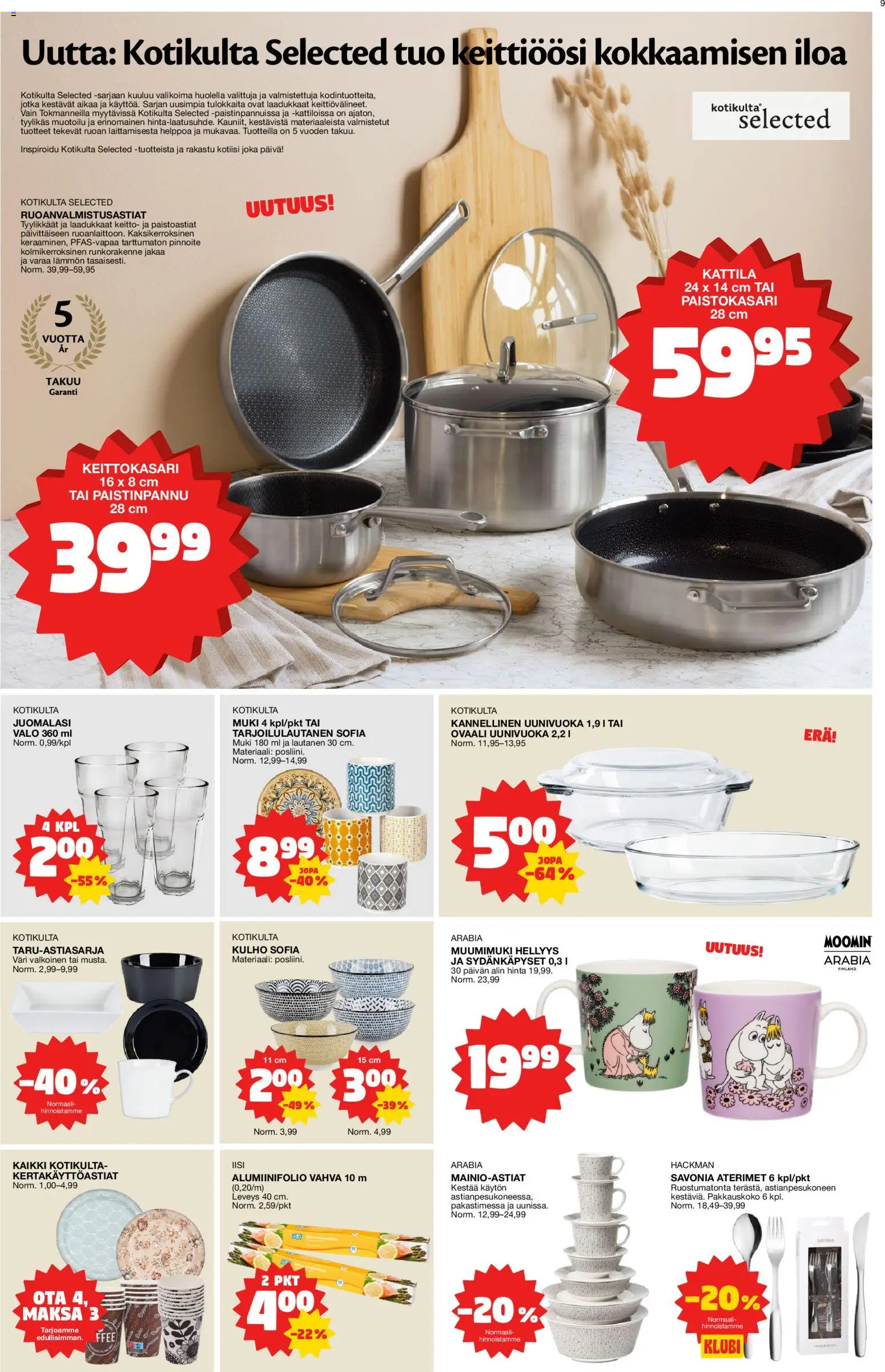 Tokmanni tarjoukset – voimassa 02.02.2026 alkaen | Sivu: 9 | Tuotteet: Uunivuoka, Muki, Kattila, Paistinpannu