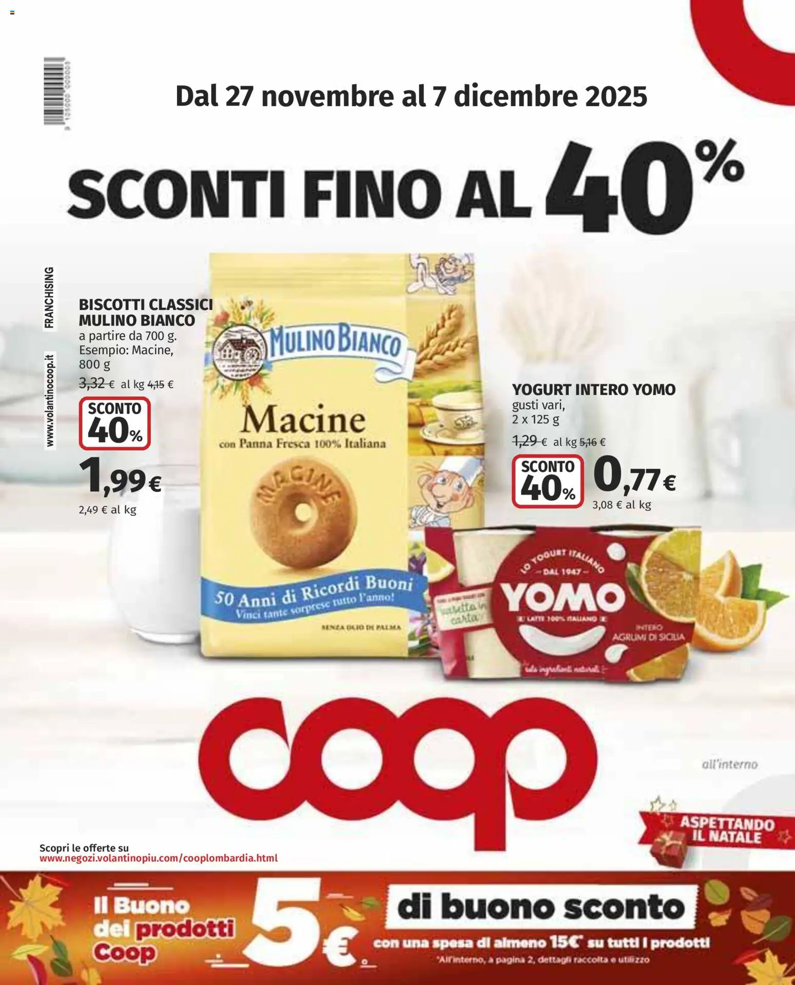 Volantino COOP del 27.11.2025 | Pagina: 1 | Prodotti: Yogurt, Panna, Biscotti, Olio