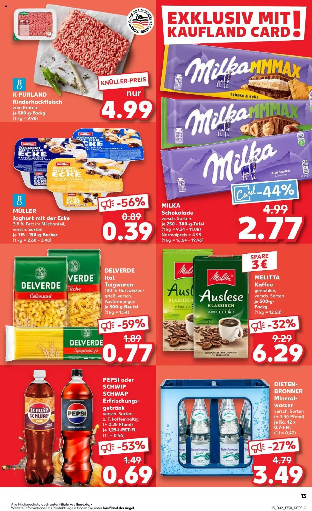 Kaufland prospekt Erbach	 – gültig ab 19.10.2025 | Seite: 13 | Produkte: Melitta kaffee, Milka, Mineralwasser, Pasta