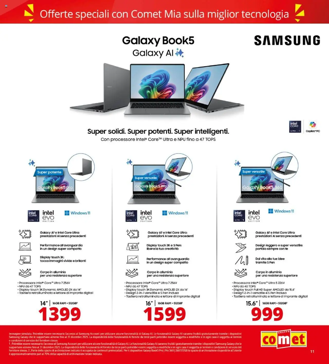 Volantino Comet del 09.10.2025 | Pagina: 11 | Prodotti: Samsung Galaxy, Lima, Tastiera, Alluminio