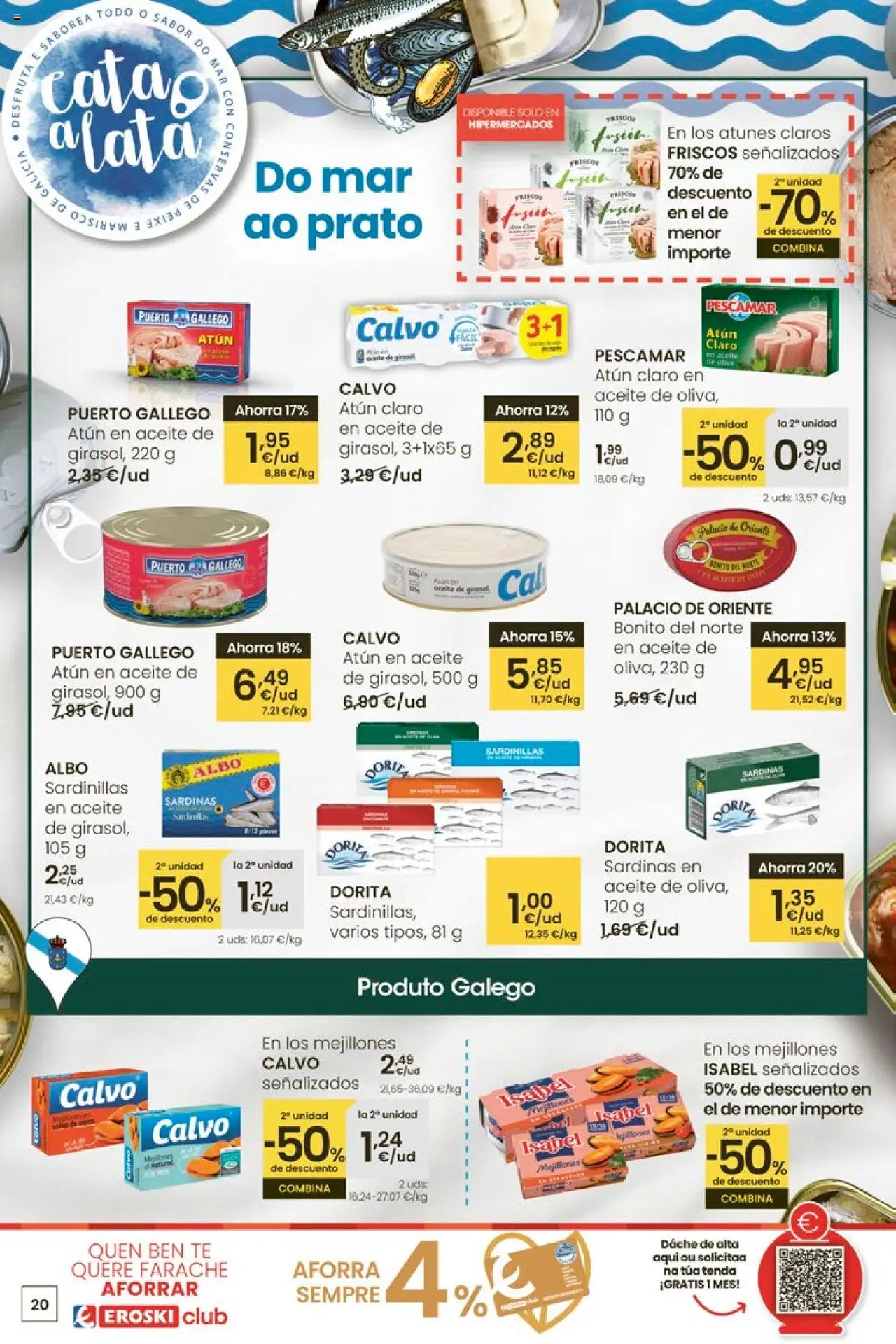 Eroski - ¡Ofertón! 2a unidade -70 │ válido desde el 18.09.2025 | Página: 20 | Productos: Sardinillas, Aceite, Té, Atún claro