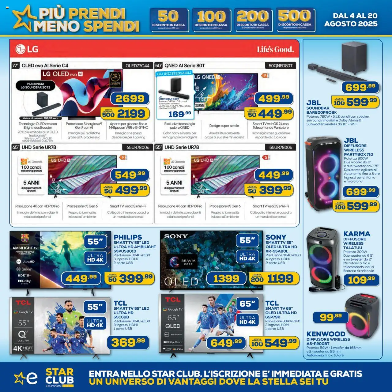 Volantino Euronics del 04.08.2025 | Pagina: 2 | Prodotti: Telecomando, smart TV, TV, Microfono
