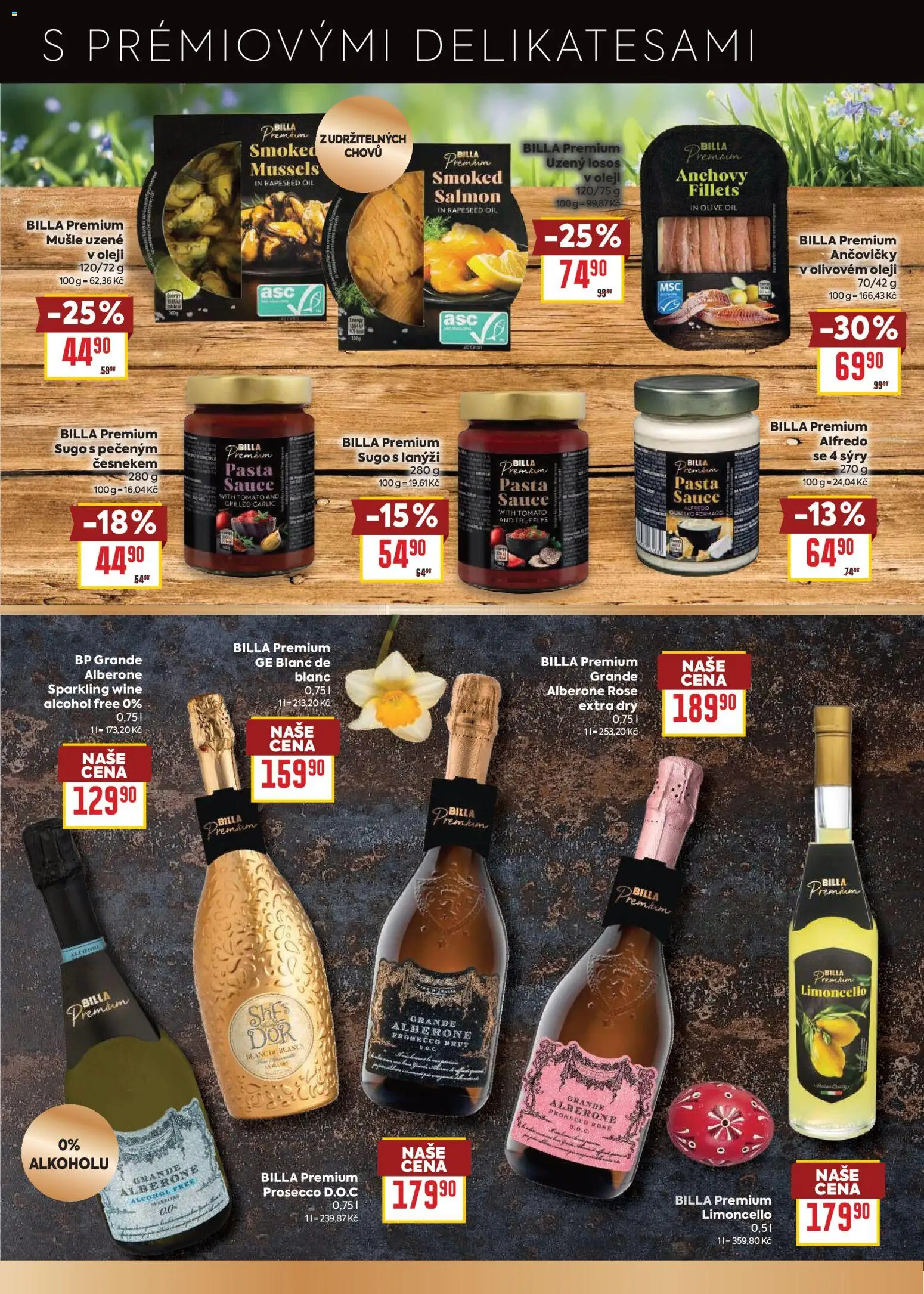 Billa leták - Prémiové delikatesy od 04.03.2026 | Strana: 15 | Produkty: Sýry, Ančovičky, Losos, Limoncello