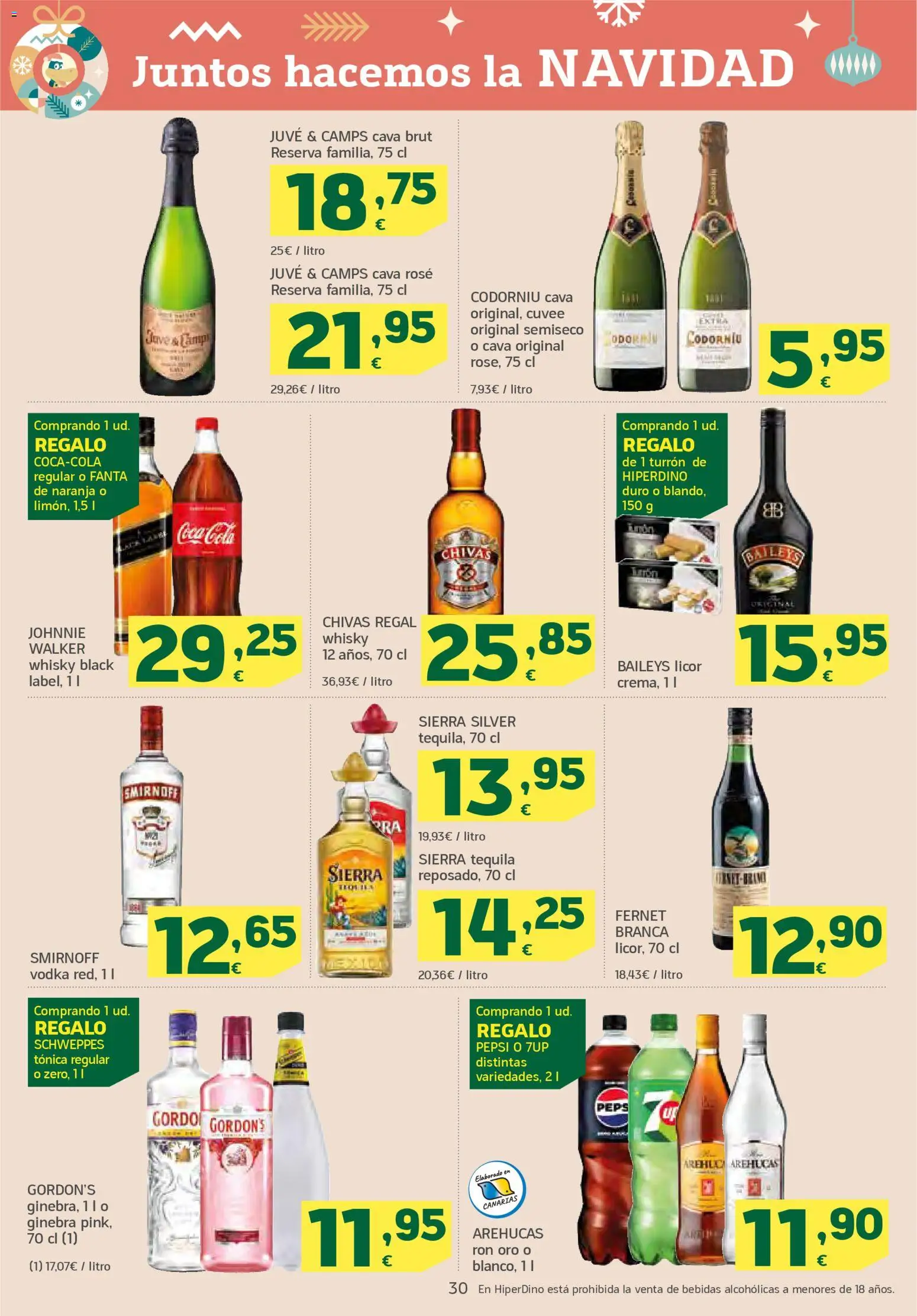 HiperDino folleto │ válido desde el 18.12.2025 | Página: 30 | Productos: Ron, Ροδάκινα, Ginebra, Vodka
