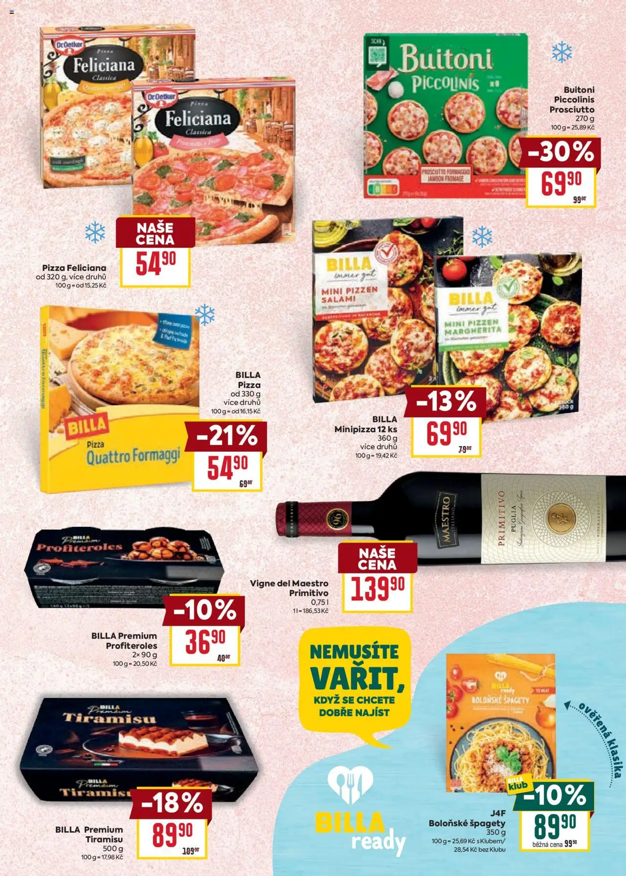 Billa katalog - Itálie od 01.10.2025 | Strana: 9 | Produkty: Profiteroles, Pizza, Prosciutto, Špagety