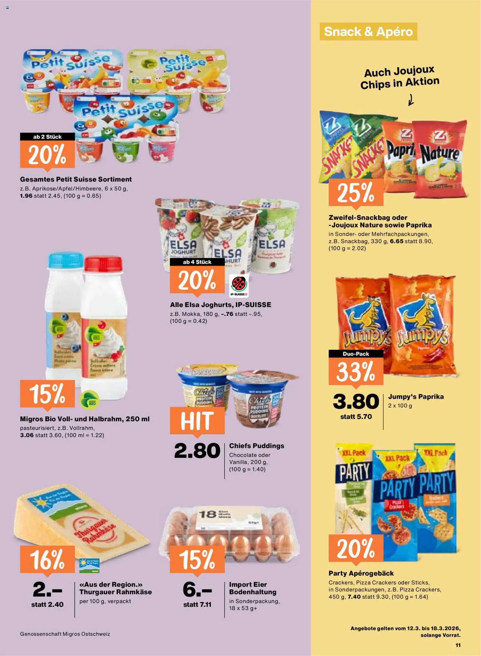 Migros aktionen – gültig ab 12.03.2026 | Seite: 11 | Produkte: Joghurt, Eier, Pizza, Chips