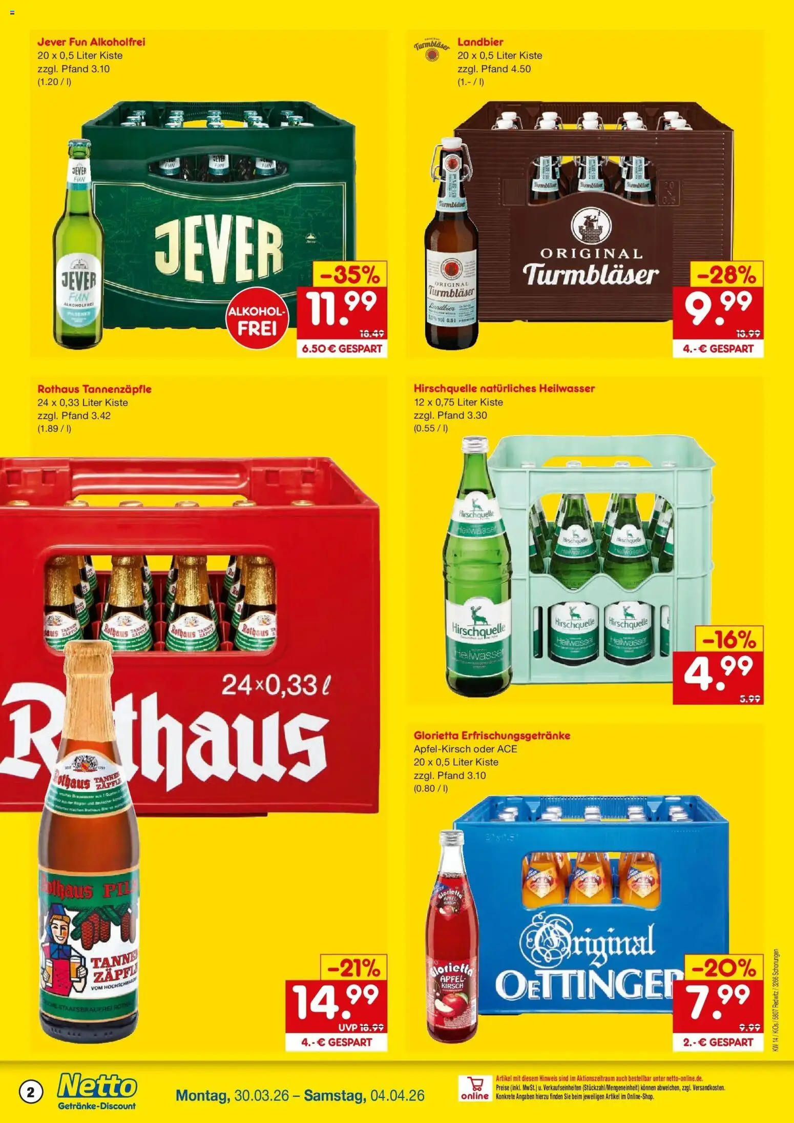 Netto Marken-Discount Prospekt Schonungen	 – gültig ab 30.03.2026 | Seite: 2 | Produkte: Äpfel, Oettinger, Jever