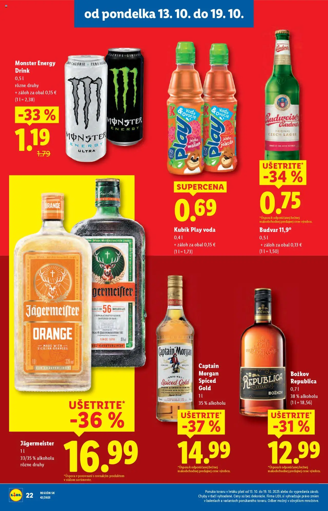 Nové Lidl akcie – leták je platný od 16.10.2025 | Strana: 66 | Produkty: Jägermeister, Republica, Captain Morgan, Voda