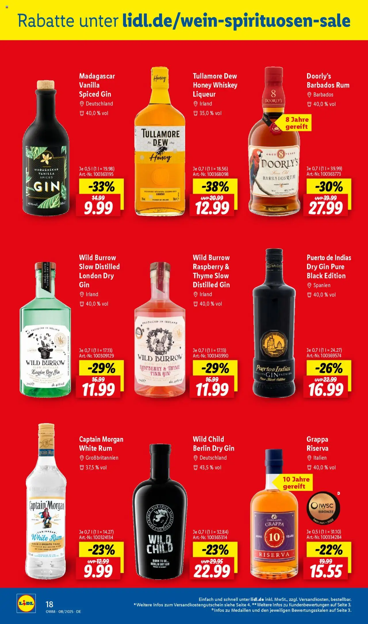 Lidl - Wein & Spirituosen im Onlineshop - gültig ab dem 01.08.2025 | Seite: 18 | Produkte: Rum, Captain morgan, Gin, Whiskey