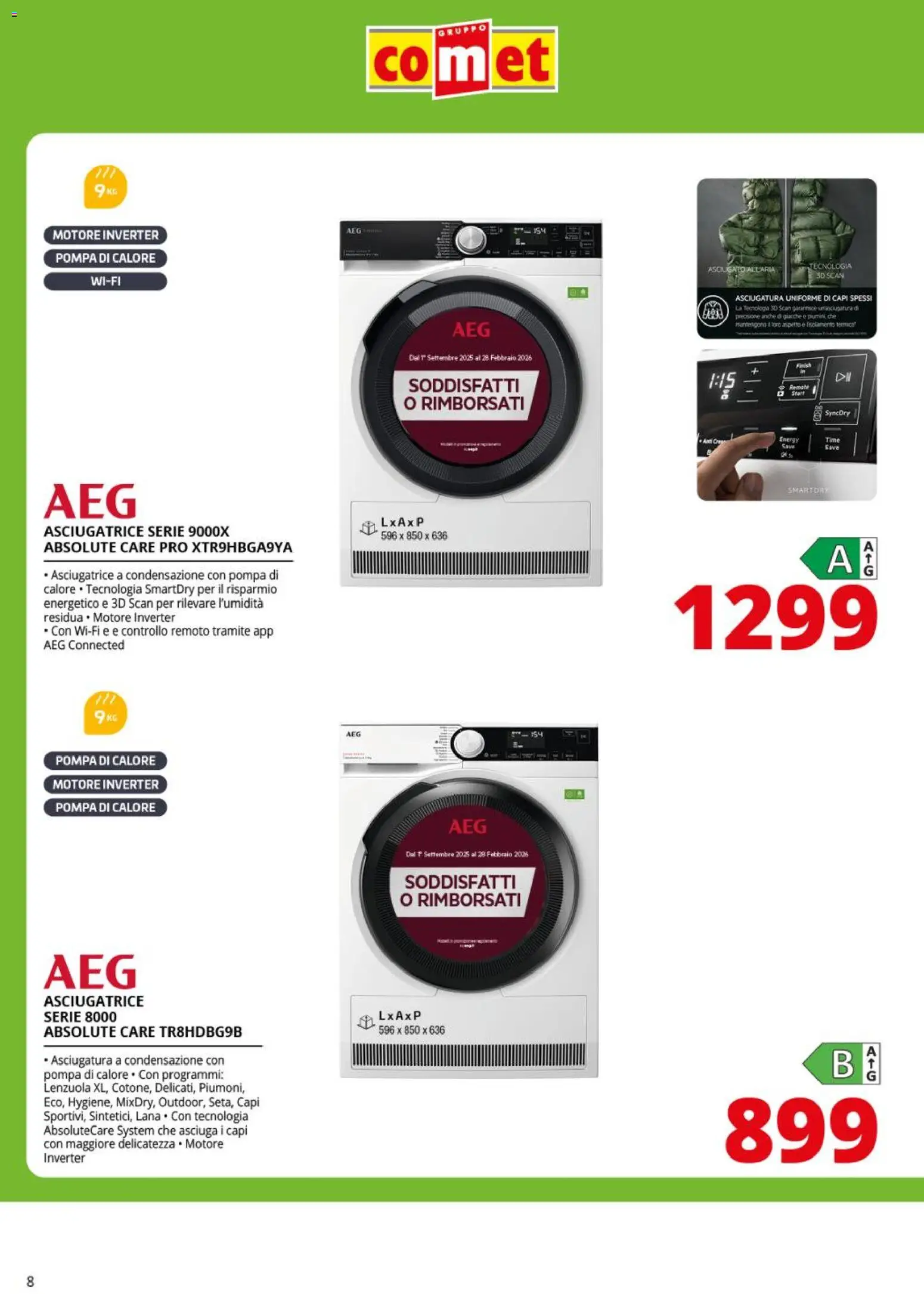 Volantino Comet del 28.10.2025 | Pagina: 8 | Prodotti: Asciugatrice, Lenzuola