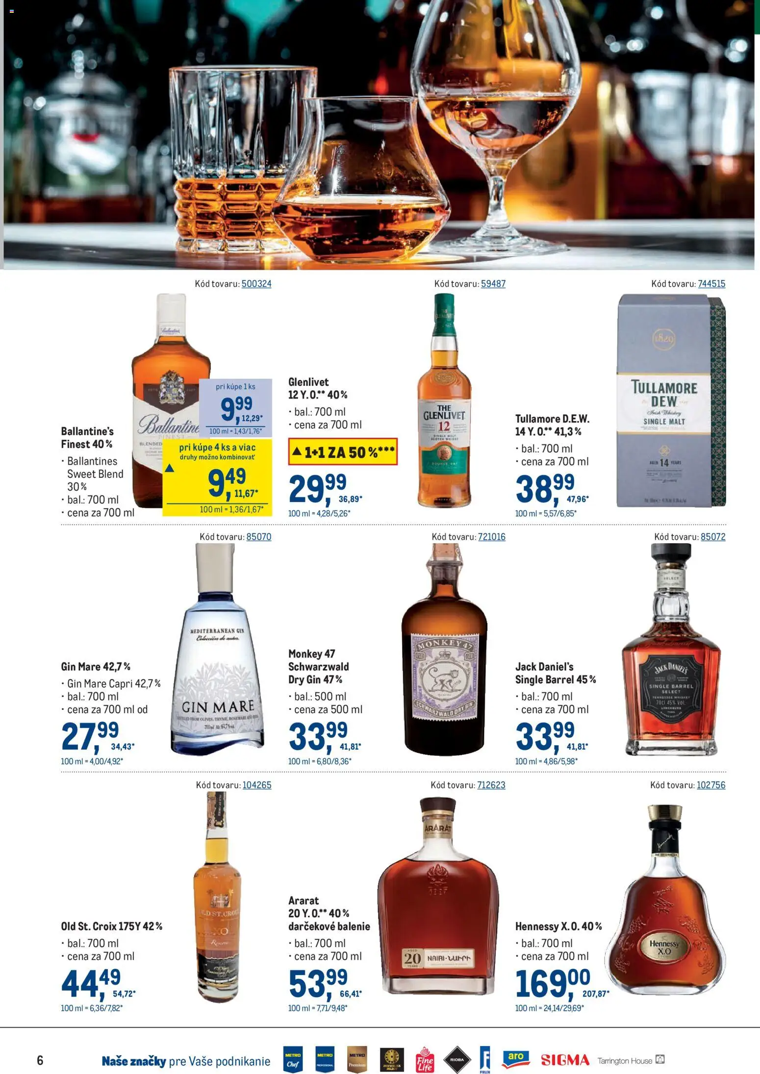Nové Metro akcie – leták je platný od 25.03.2026 | Strana: 6 | Produkty: Gin, Hennessy, Ballantines, Jack Daniel's
