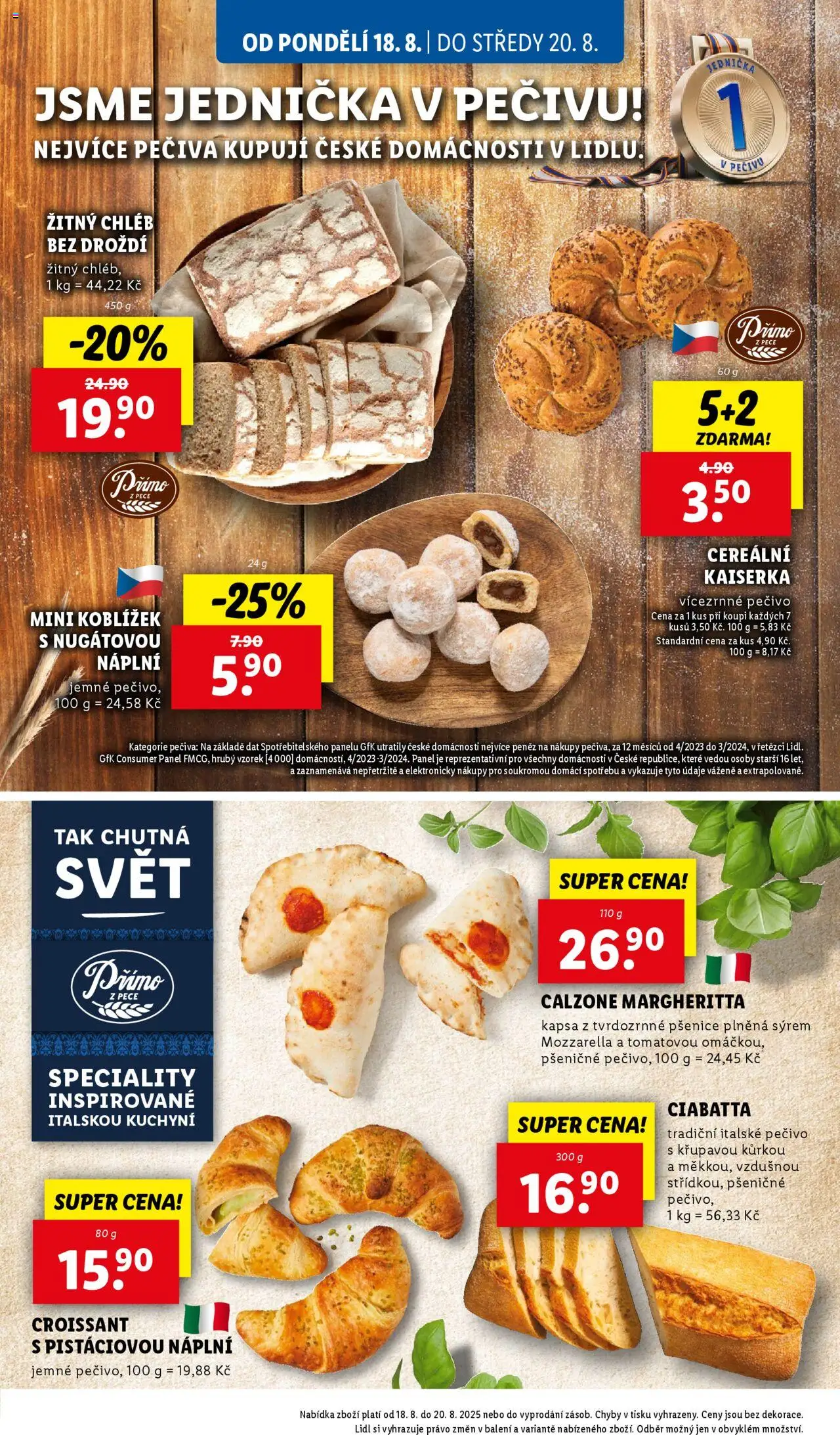 Lidl leták od 18.08.2025 | Strana: 14 | Produkty: Žitný chléb, Pečivo, Croissant, Mozzarella
