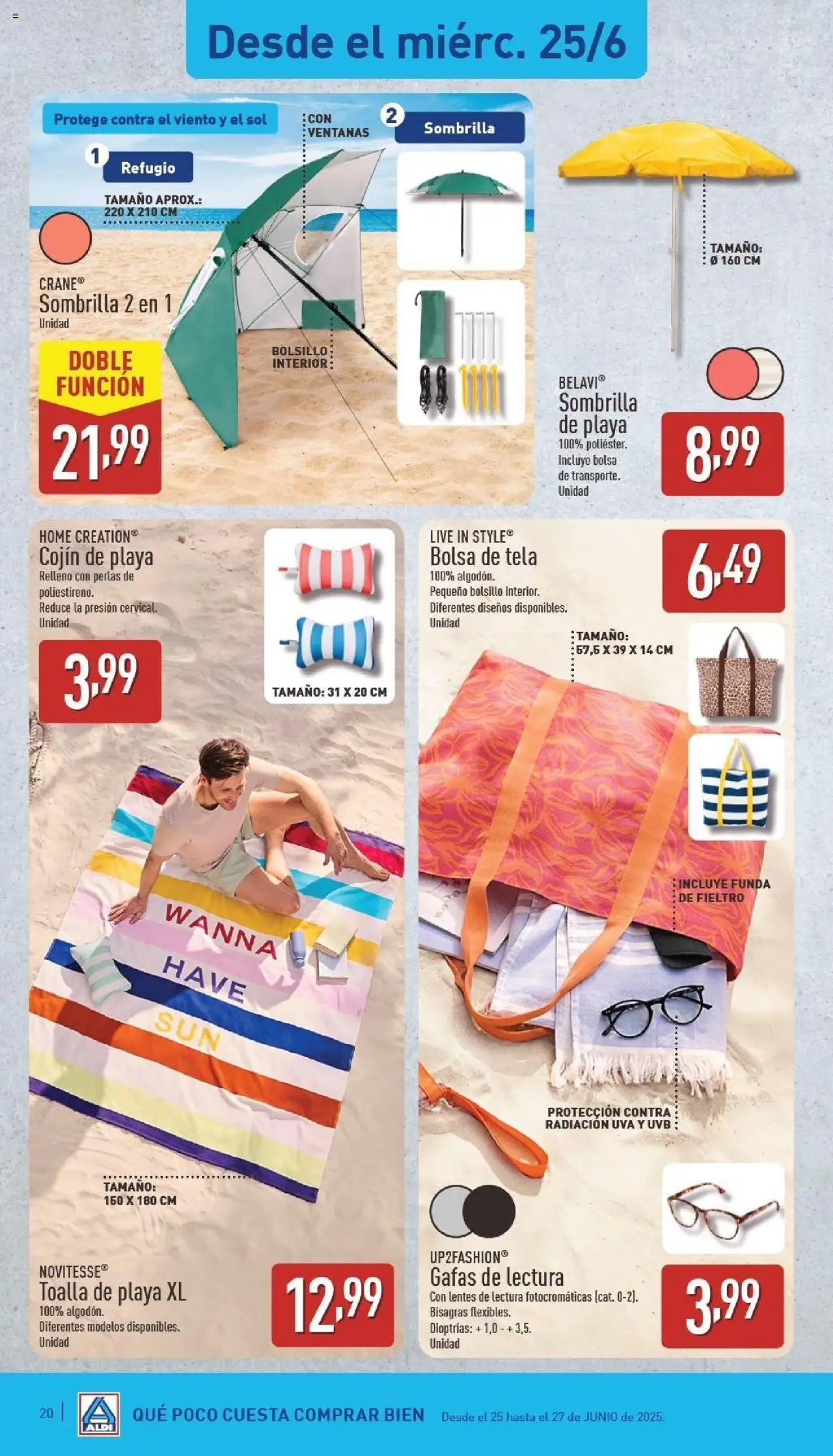 Aldi folleto Canarias │ válido desde el 23.06.2025 | Página: 20 | Productos: Sombrilla, Funda, Bolsa, Cojín