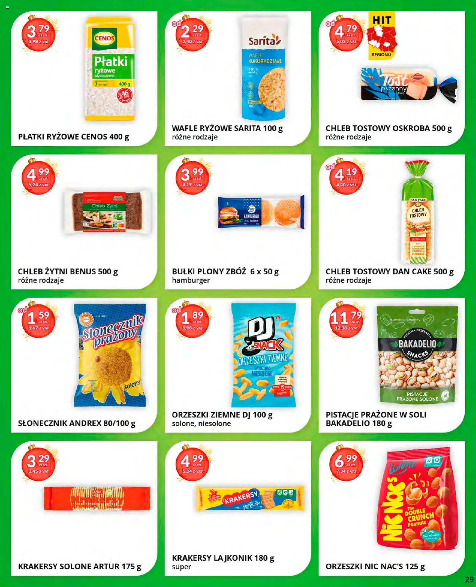 Eurocash Gazetka od 15.12.2025 | Strona: 29 | Produkty: Chleb tostowy, Chleb żytni, Orzeszki ziemne, Płatki