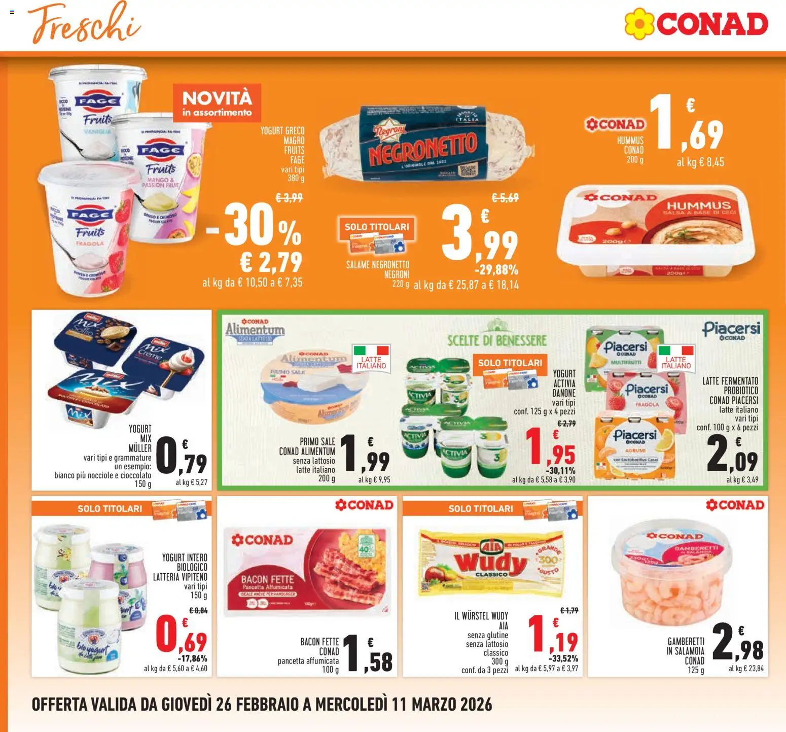 Volantino Conad del 26.02.2026 | Pagina: 14 | Prodotti: Cioccolato, Salame, Salsa, Agrumi