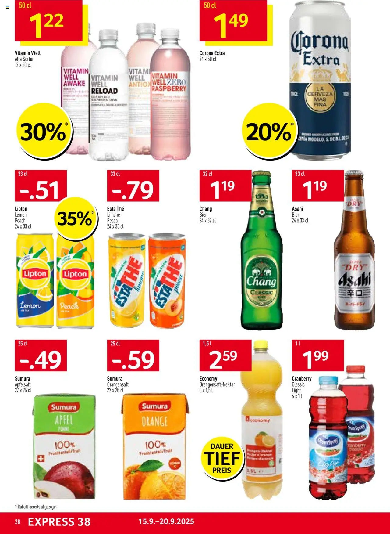 Prodega Aktionen – gültig ab 15.09.2025 | Seite: 28 | Produkte: Orangensaft, Apfelsaft, Bier, Äpfel