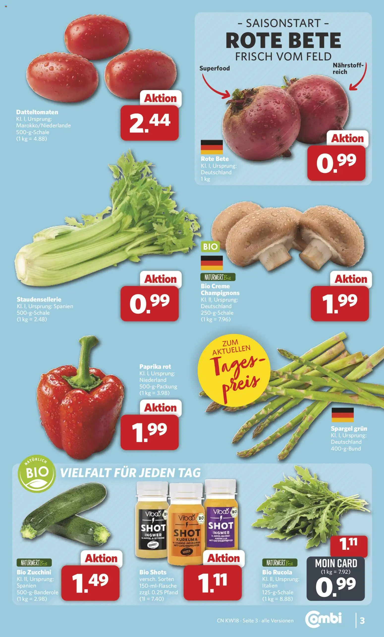 Combi Prospekt 	 – gültig ab 27.04.2026 | Seite: 3 | Produkte: Paprika rot, Spargel, Champignons, Zucchini