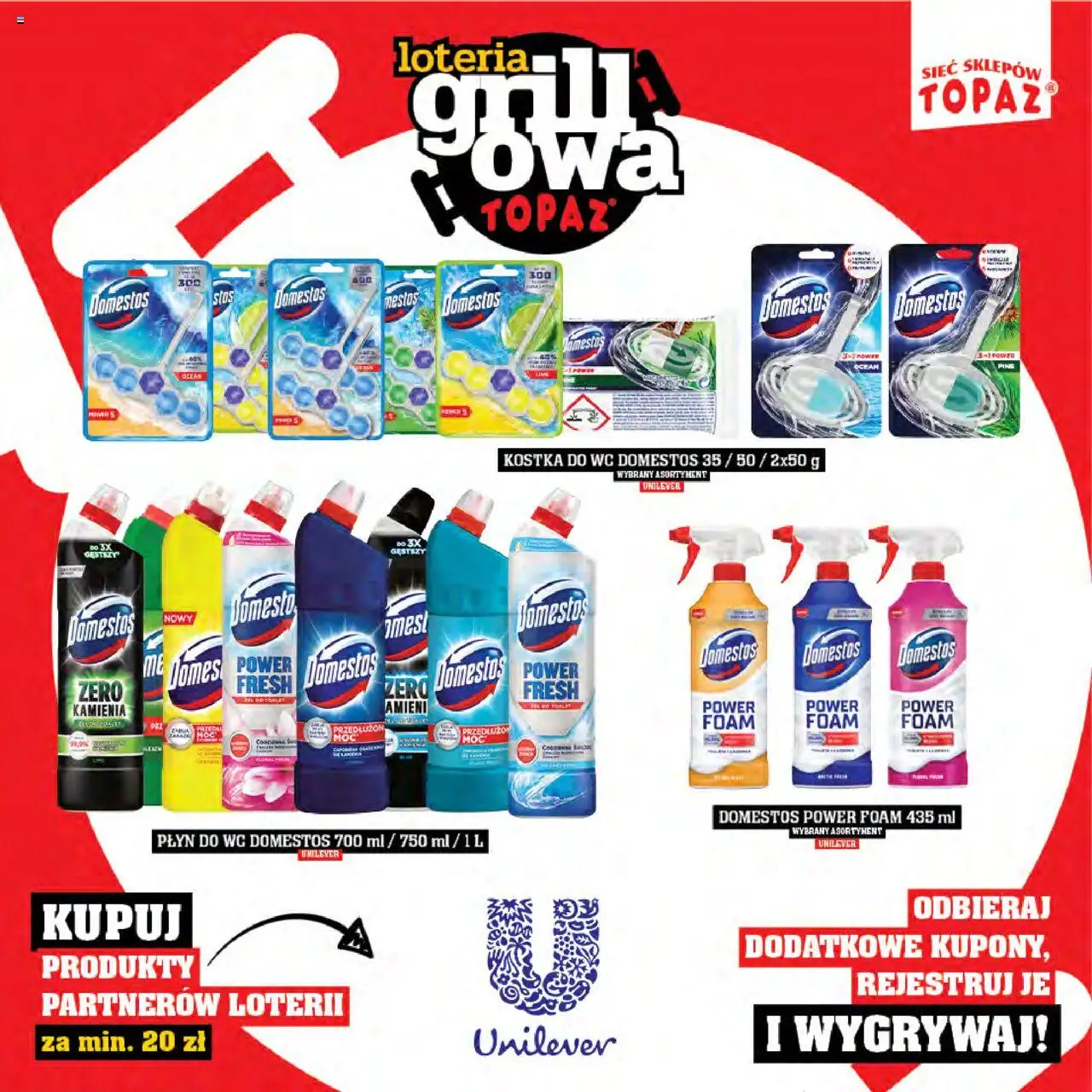 Topaz Gazetka - Katalog produktów Loteria Grillowa od 25.04.2025 | Strona: 61 | Produkty: Toaleta, Domestos, Płyn do WC Domestos