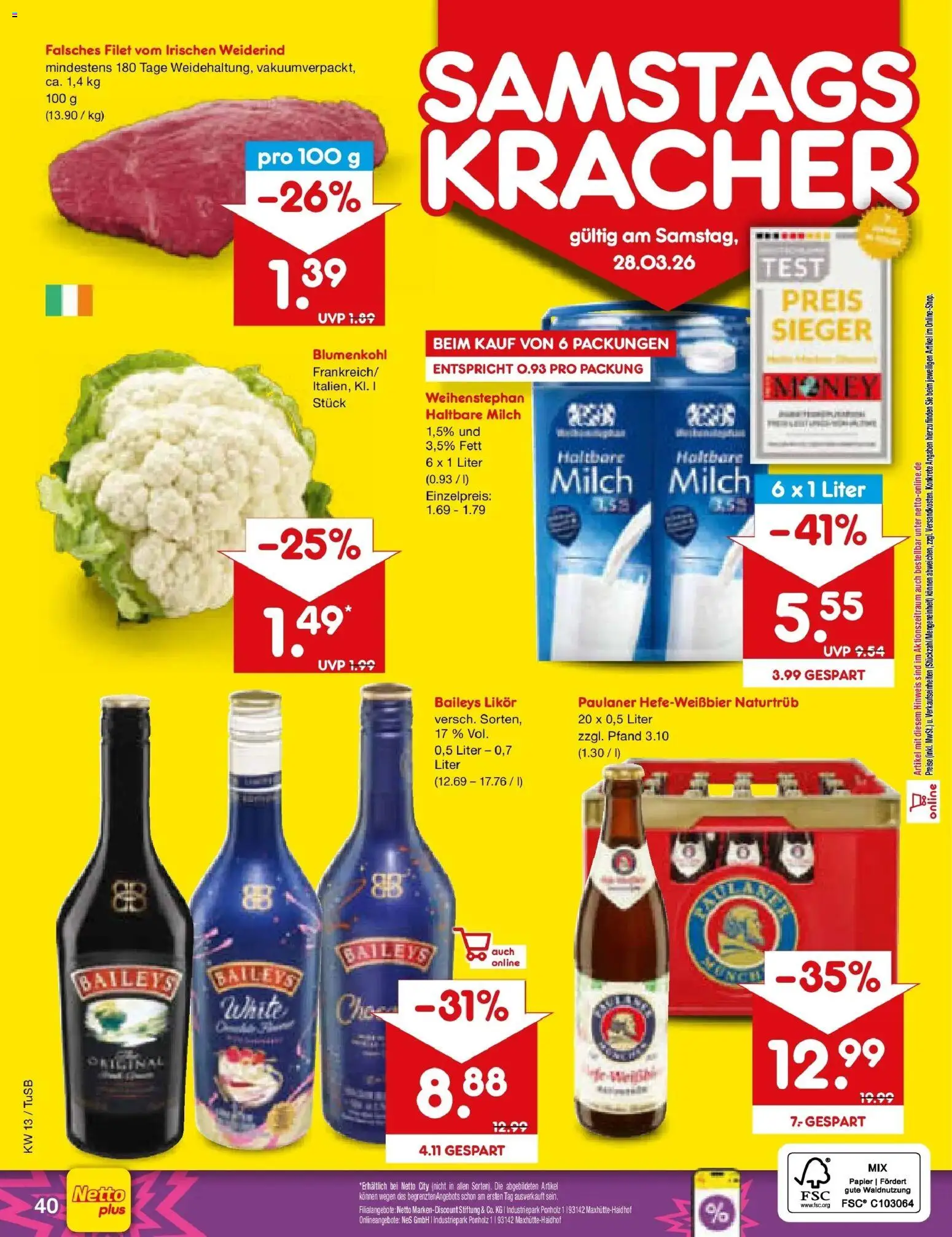 Netto Marken-Discount Prospekt Calw-Stammheim	 – gültig ab 23.03.2026 | Seite: 56 | Produkte: Likör, Baileys, Blumenkohl, Paulaner