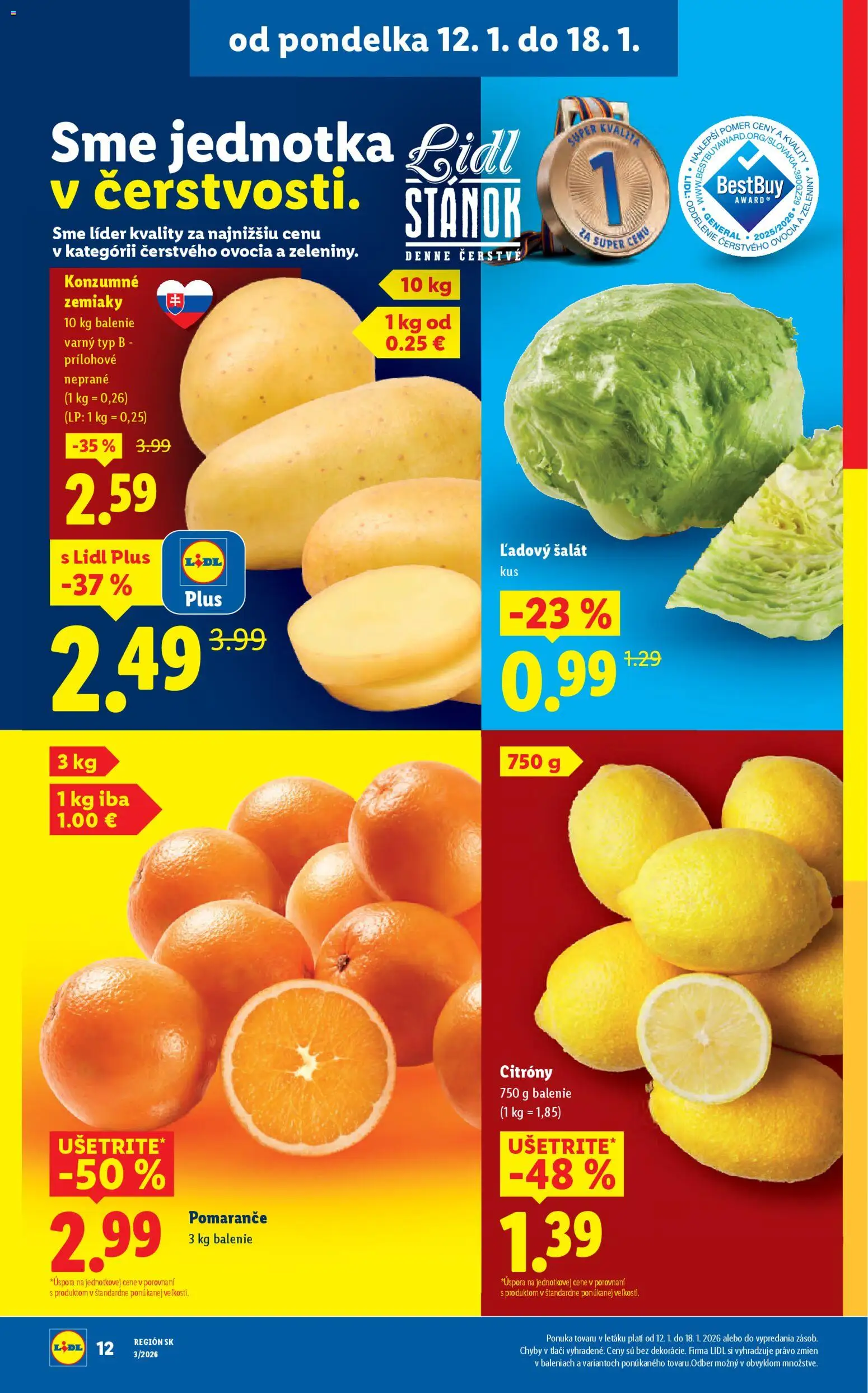 Nové Lidl akcie – leták je platný od 15.01.2026 | Strana: 46 | Produkty: Pomaranče, Citróny, Šalát, Zemiaky