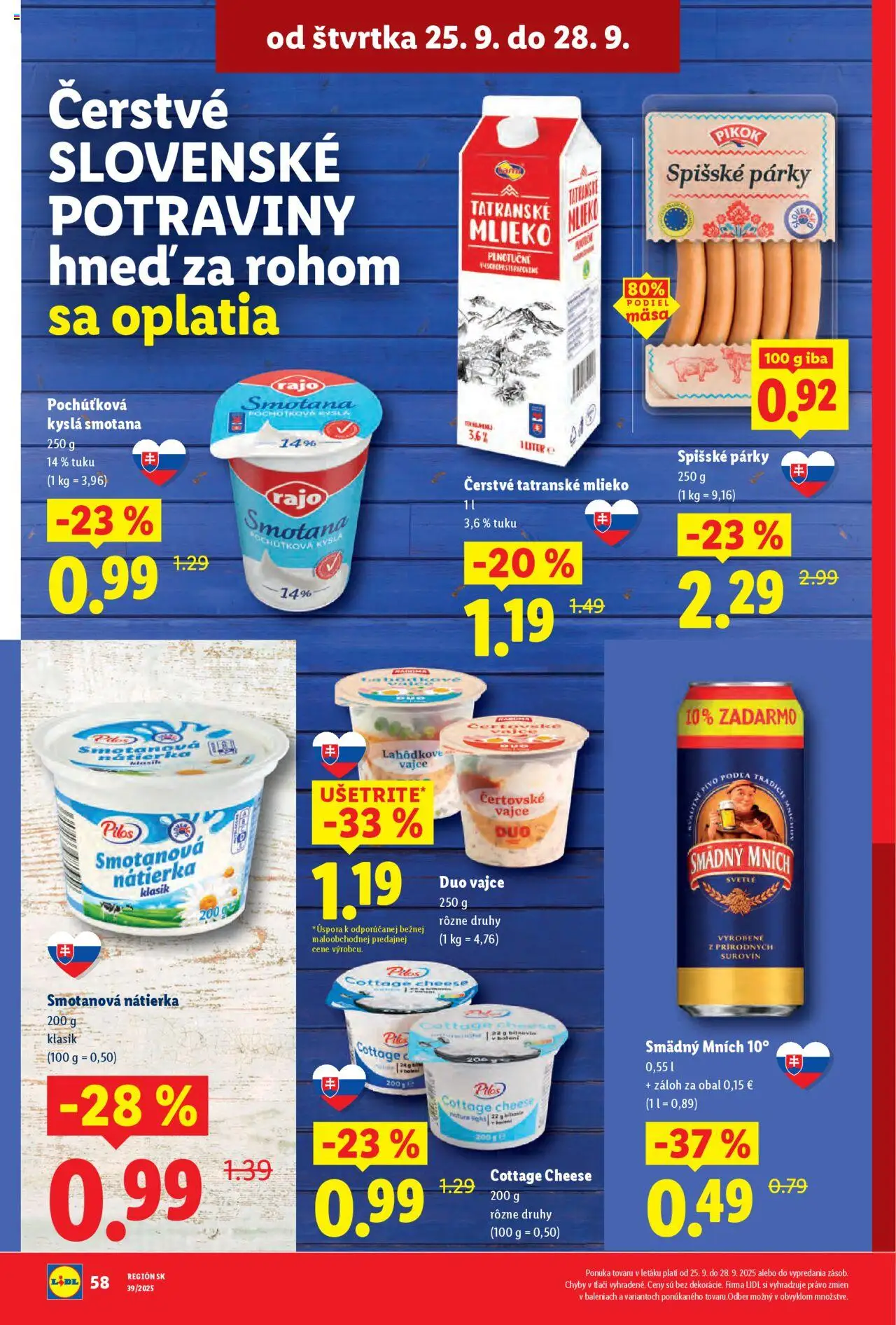 Nové Lidl akcie – leták je platný od 22.09.2025 | Strana: 78 | Produkty: Mlieko, Pivo, Smotana, Smädný Mních