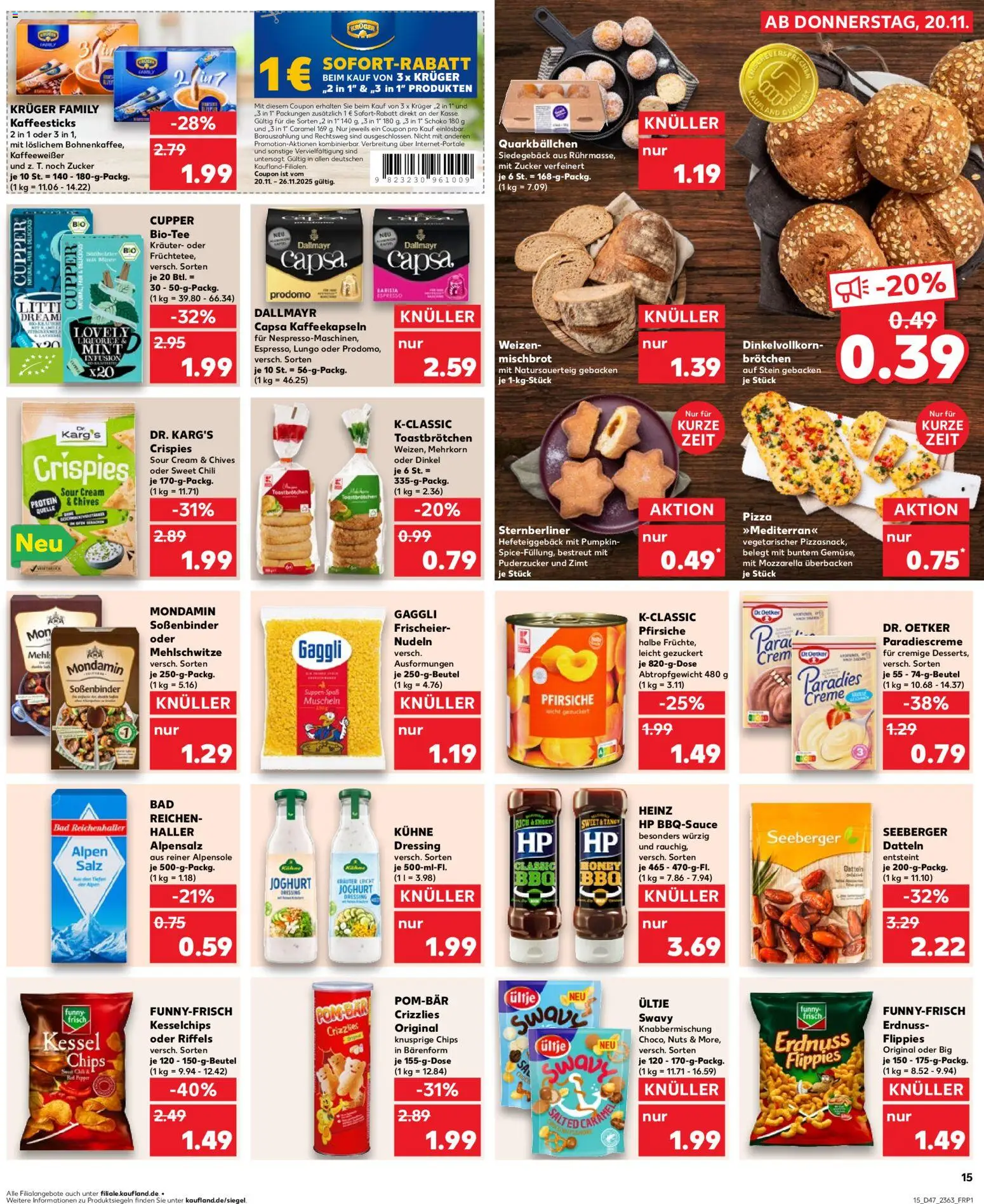 Kaufland prospekt Bremen	 – gültig ab 20.11.2025 | Seite: 15 | Produkte: Mozzarella, Bad, Creme, Dallmayr capsa