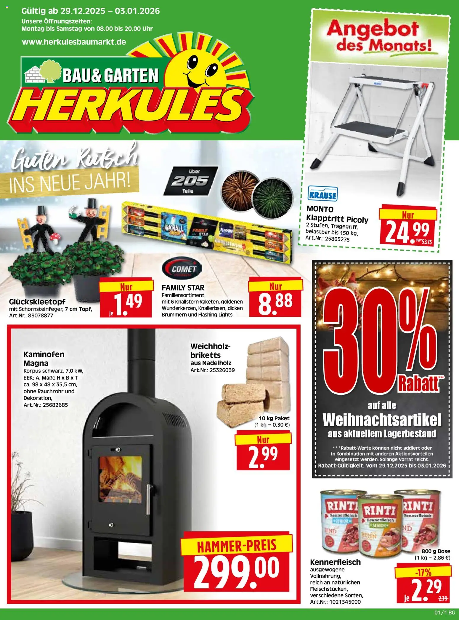 HERKULES - Bau & Garten – gültig ab 29.12.2025 | Seite: 1 | Produkte: Kaminofen, Uhr