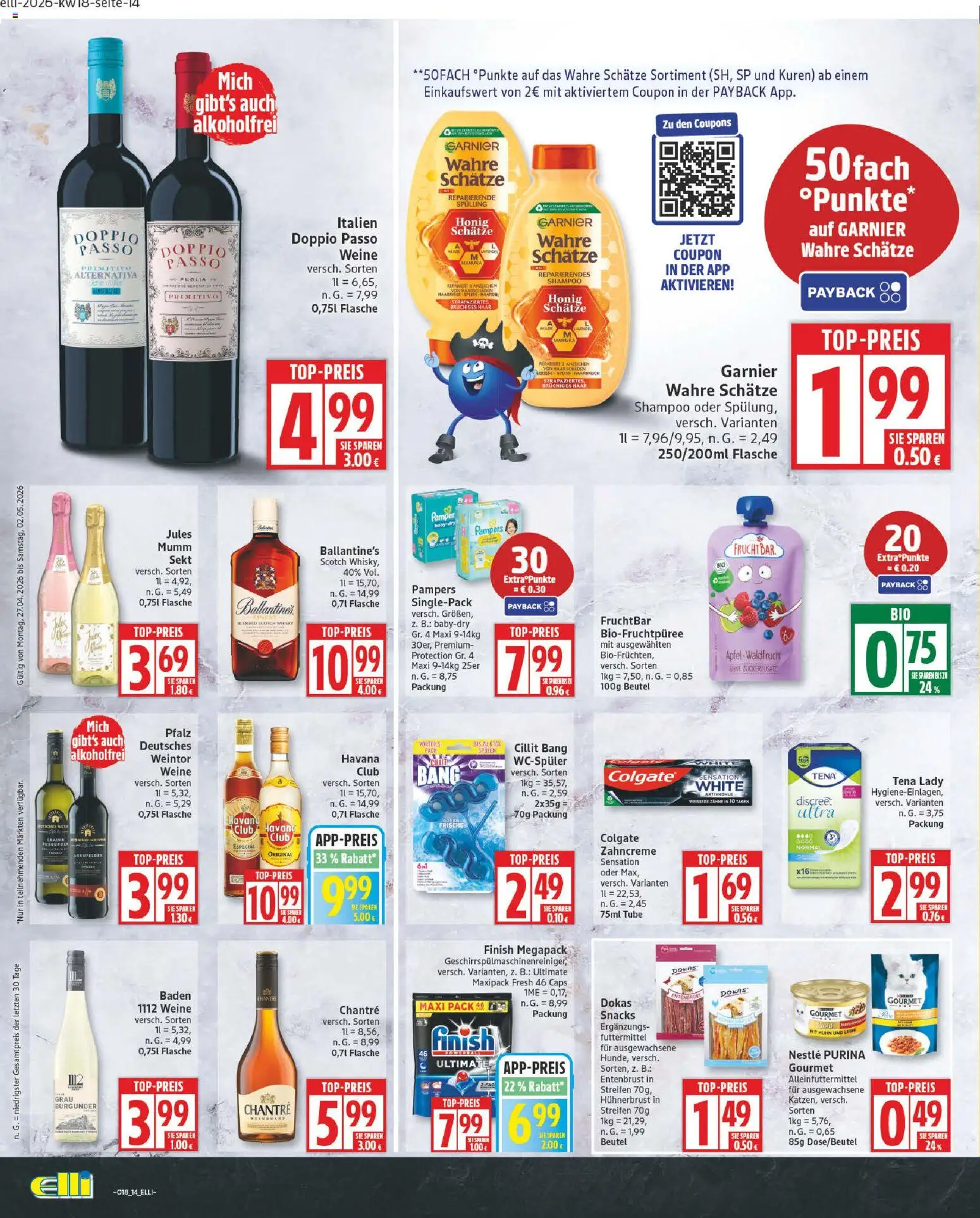 Elli Markt Prospekt – gültig ab 27.04.2026 | Seite: 14 | Produkte: Pampers, Finish, Shampoo, Doppio Passo