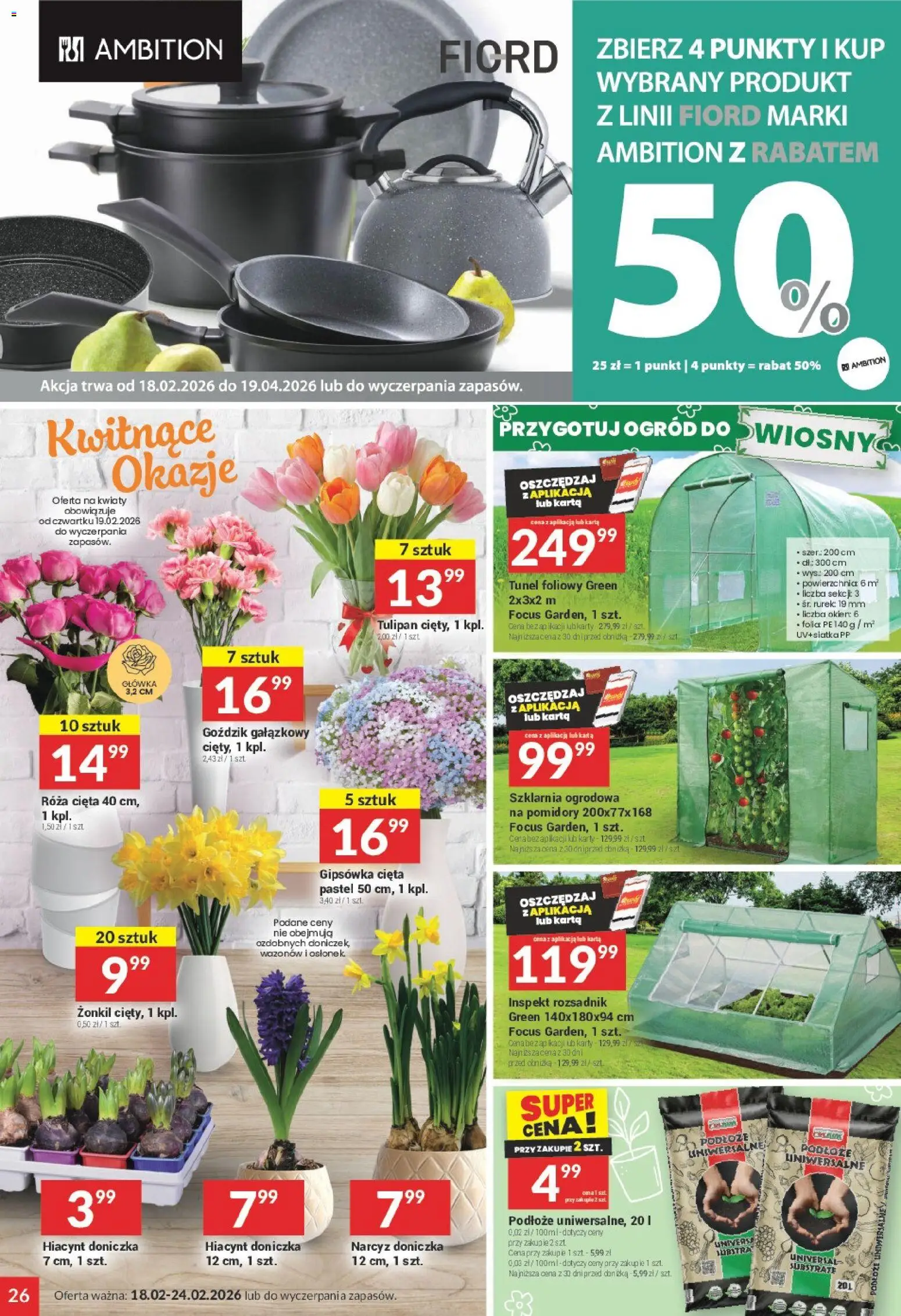 Twój Market Gazetka od 18.02.2026 | Strona: 26 | Produkty: Karta, Szklarnia ogrodowa, Doniczka, Kwiaty
