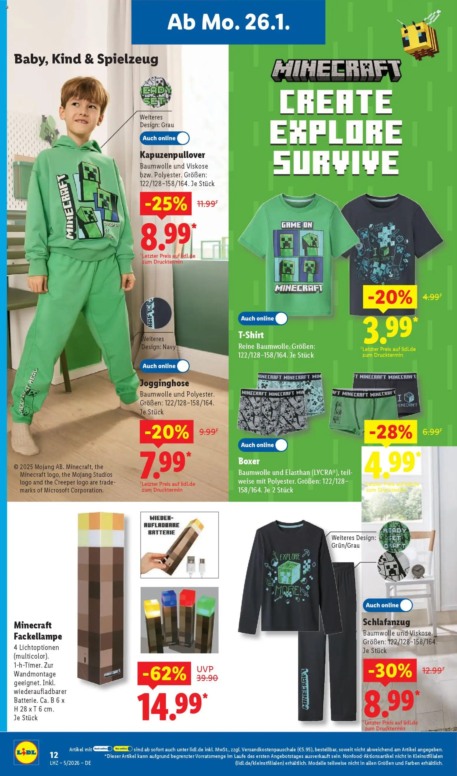 Lidl Prospekt Holzminden – gültig ab 26.01.2026 | Seite: 32 | Produkte: Jogginghose, Batterie, Kapuzenpullover, Boxer