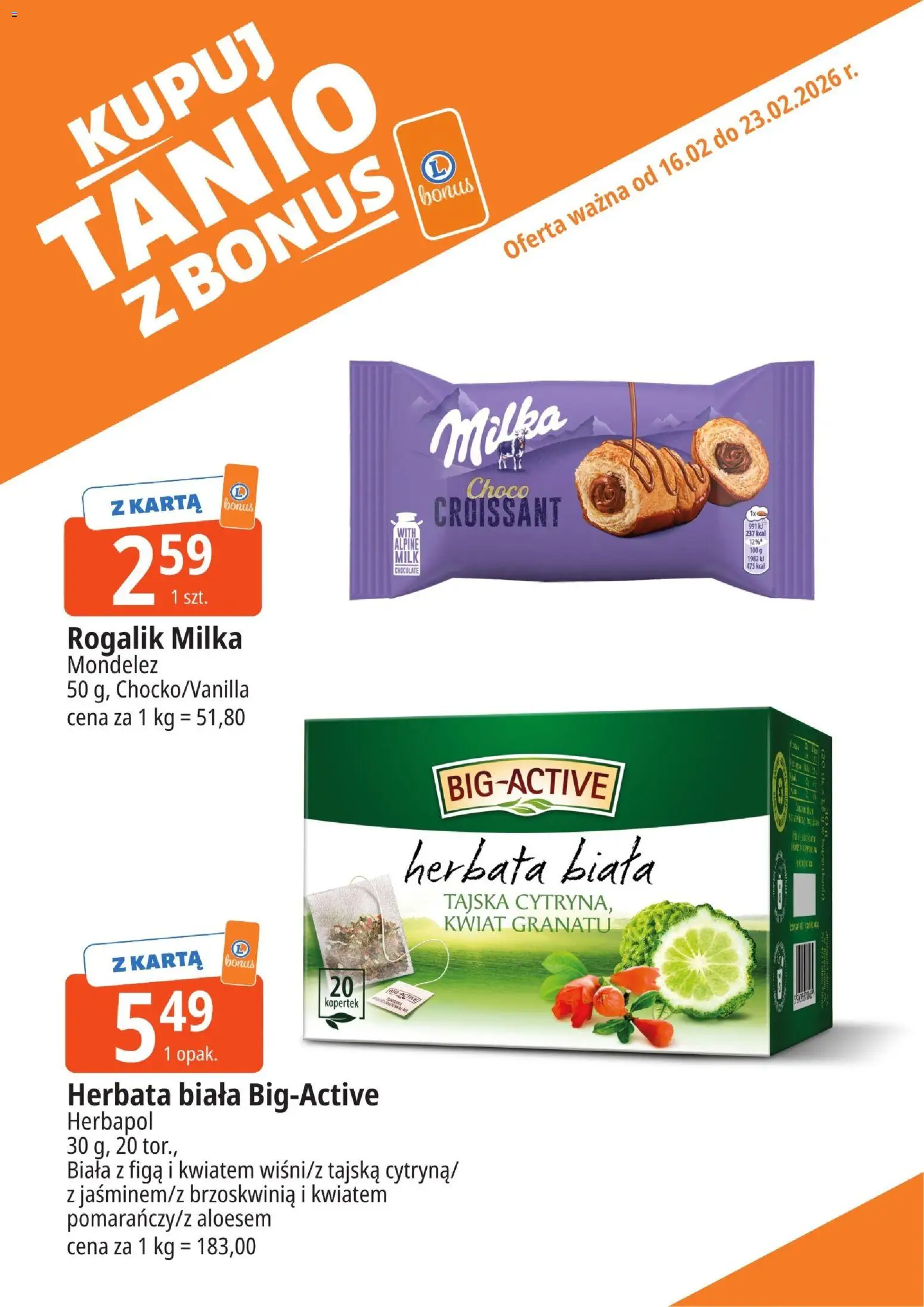 E.Leclerc Gazetka - Wrocław kupony dodatkowe od 16.02.2026 | Strona: 8 | Produkty: Brzoskwinia, Karta, Milka, Herbata