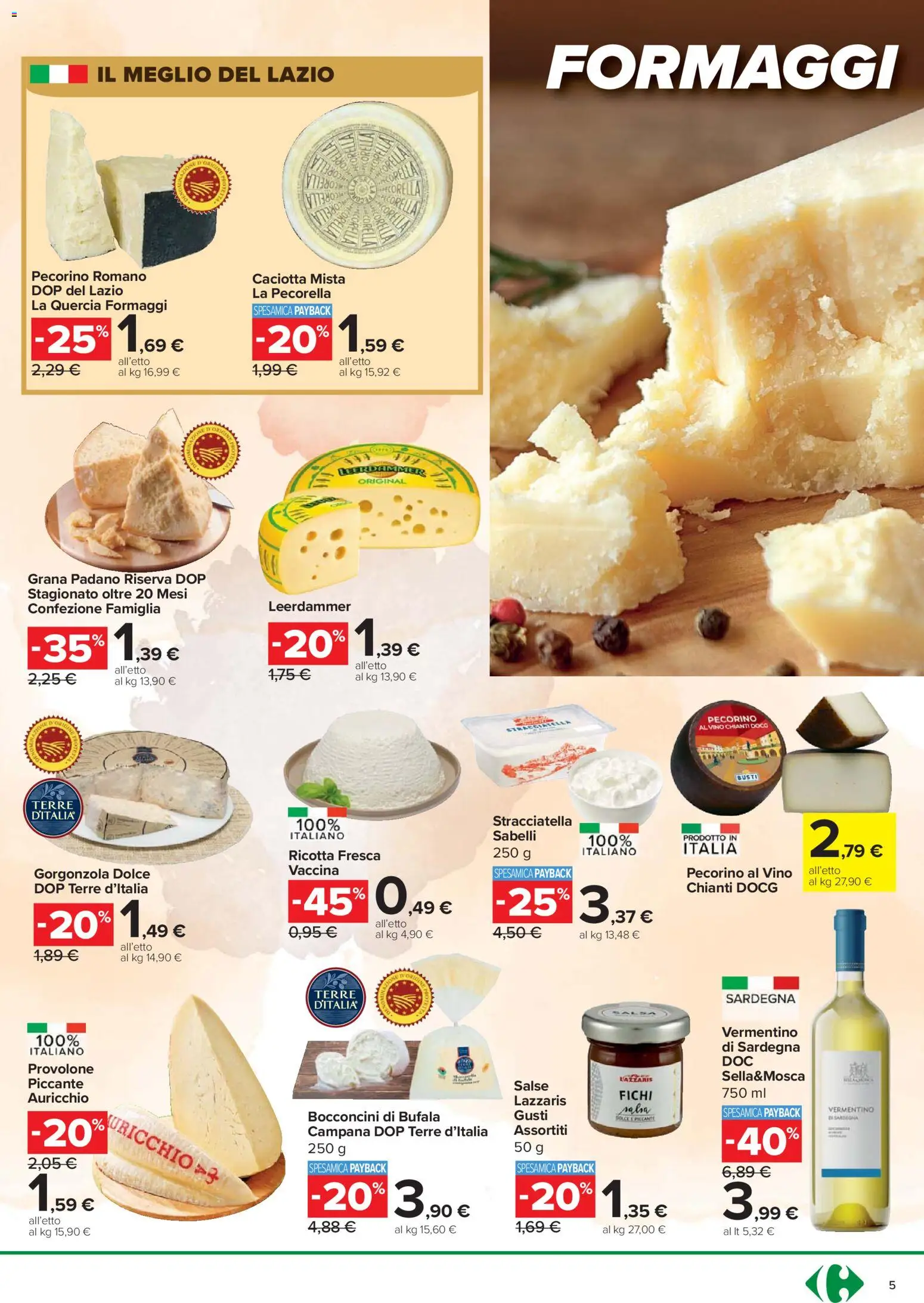 Volantino Carrefour del 24.03.2026 | Pagina: 5 | Prodotti: Salsa, Vino, Ricotta, Pecorino Romano
