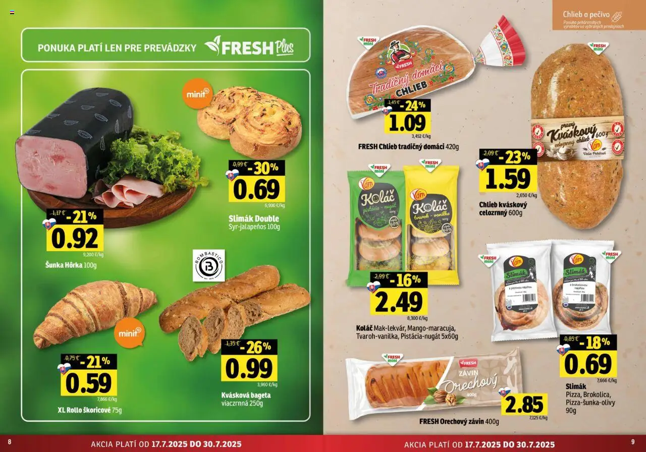 Fresh Východné Slovensko │ platný od 17.07.2025 | Strana: 5 | Produkty: Chlieb, Šunka, Závin, Koláč