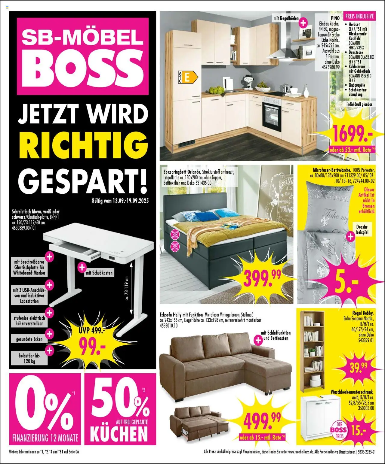 SB Möbel Boss Prospekt Alte Messe Leipzig 	 – gültig ab 13.09.2025 | Seite: 1 | Produkte: Ecksofa, Regal, Kühlschrank, Kochfeld