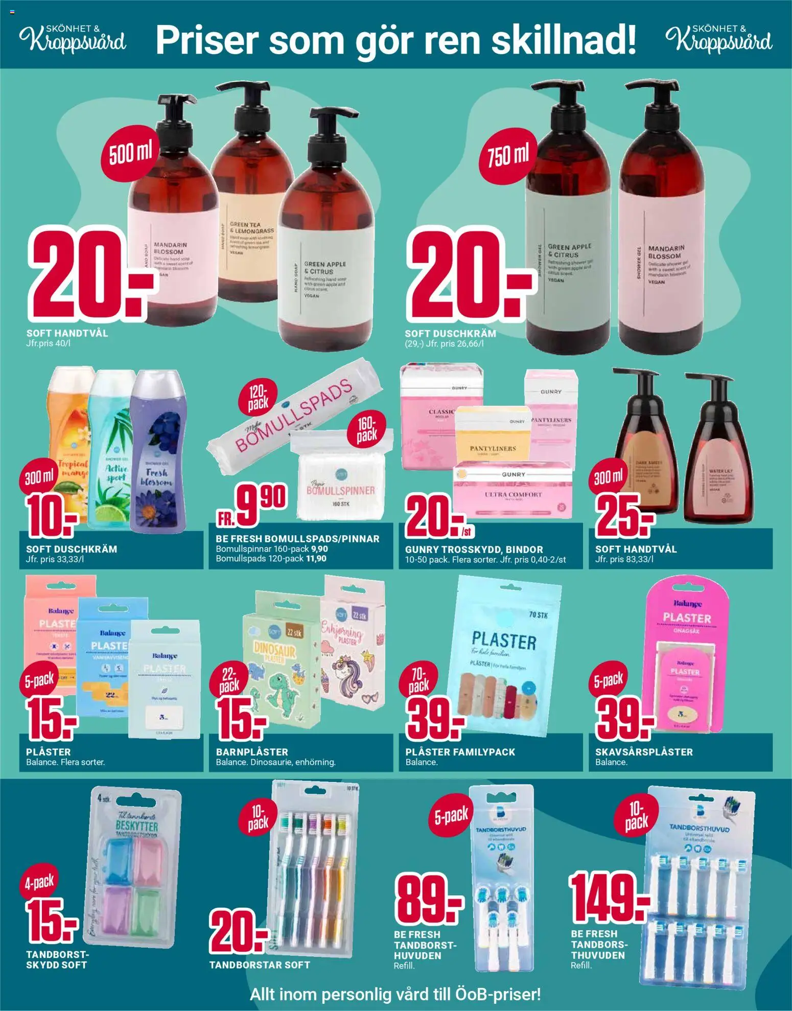 ÖoB reklamblad aktuell från 07.04.2026 | Sida: 8 | Produkter: Plåster, Äpple, Handtvål, Duschkräm