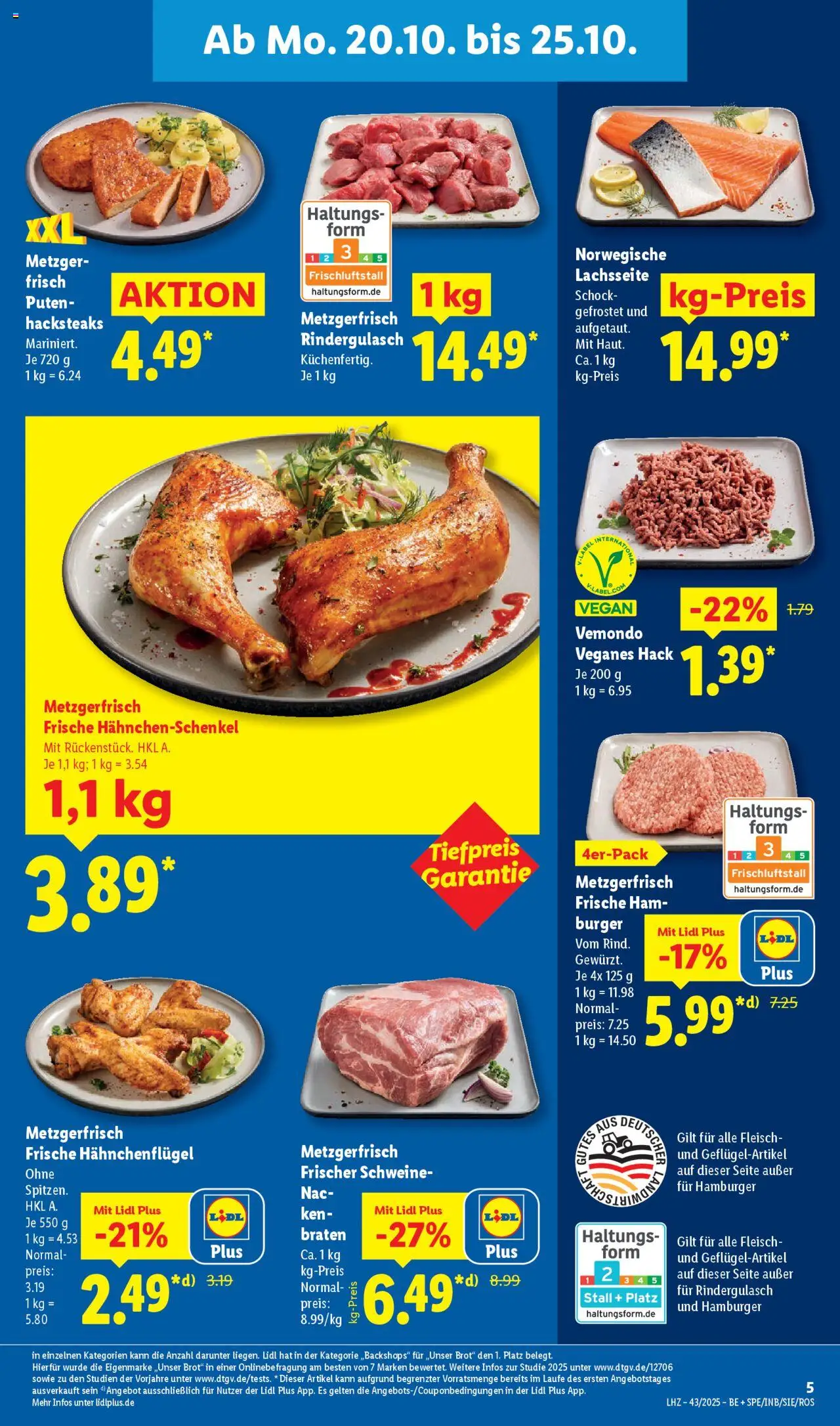 Lidl Prospekt Trier-West – gültig ab 20.10.2025 | Seite: 9 | Produkte: Rindergulasch, Hahnchenschenkel, Burger, Fleisch