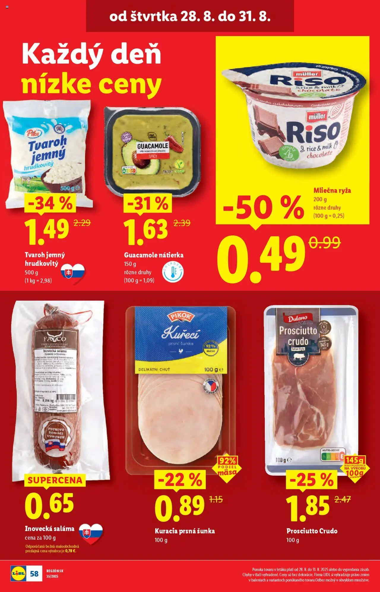 Lidl leták │ platný od 25.08.2025 | Strana: 68 | Produkty: Saláma, Šunka, Ryža, Tvaroh
