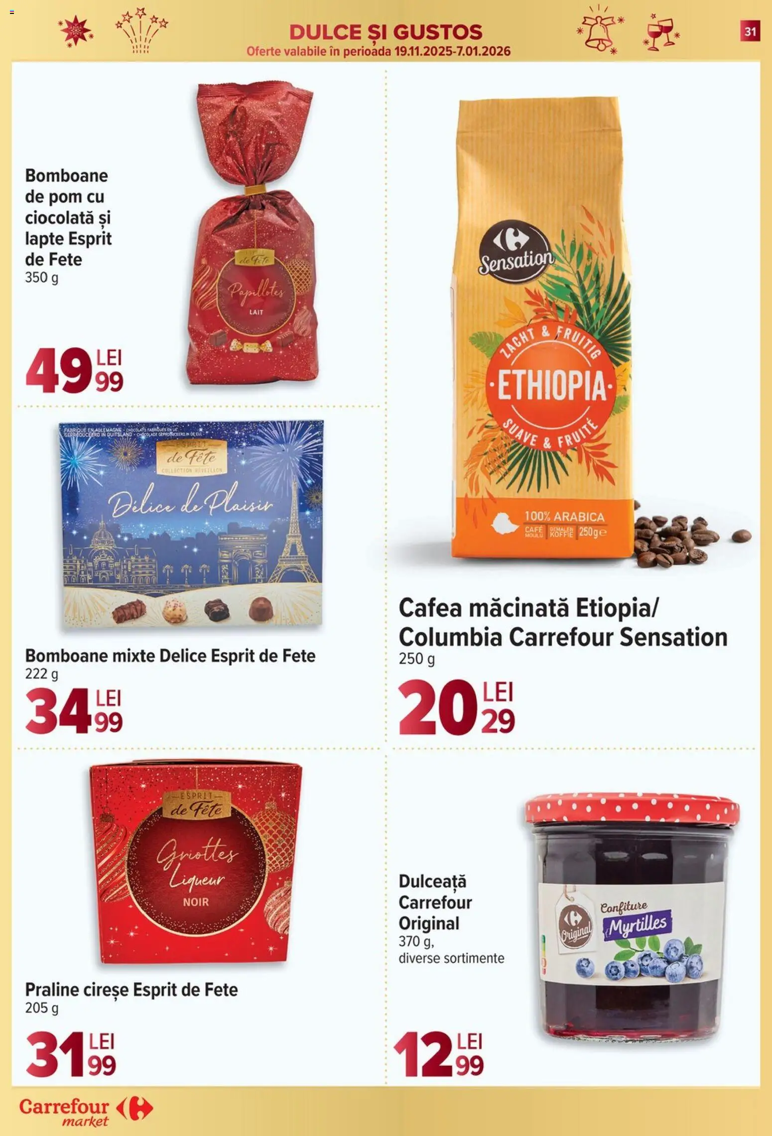 Noul catalog Carrefour – valabil de la 27.12.2025 | Pagină: 31 | Produse: Praline, Cafea, Ciocolată, Bomboane