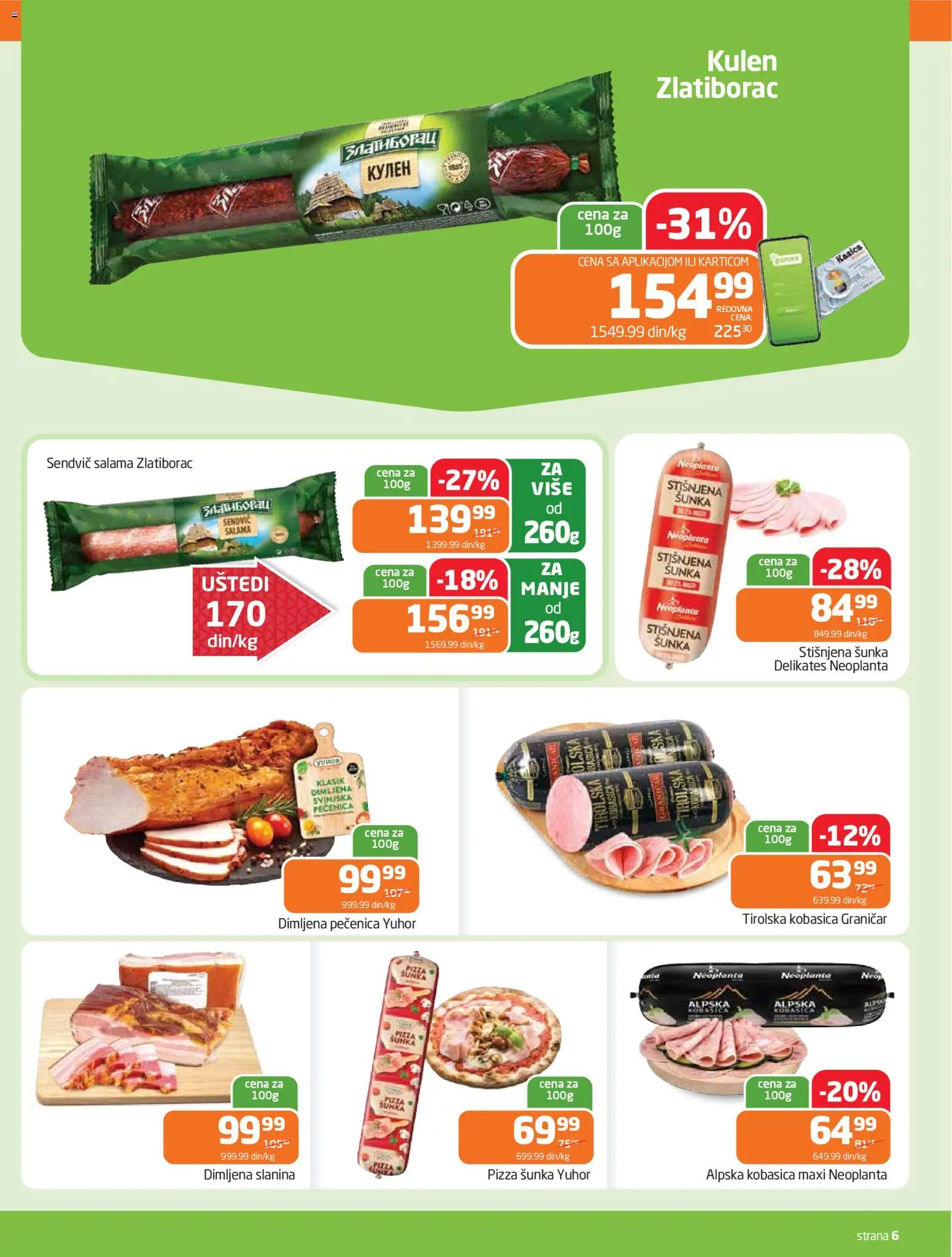 Gomex katalog - važi od 15.04.2026 | Strana: 6 | Proizvode: Salama, Šunka, Pizza šunka, Kobasica