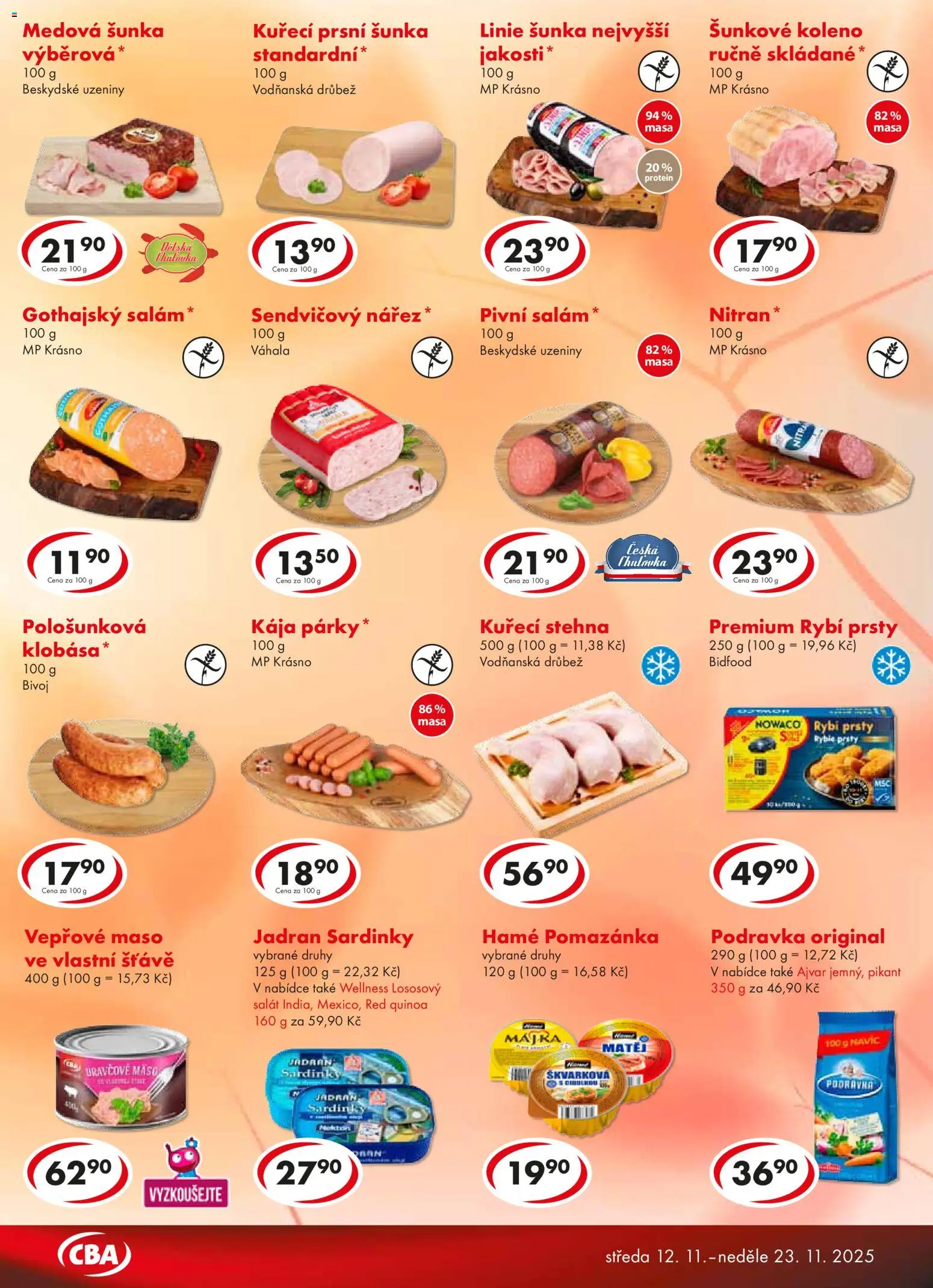 CBA leták od 12.11.2025 | Strana: 3 | Produkty: Salát, Uzeniny, Gothajský salám, Quinoa