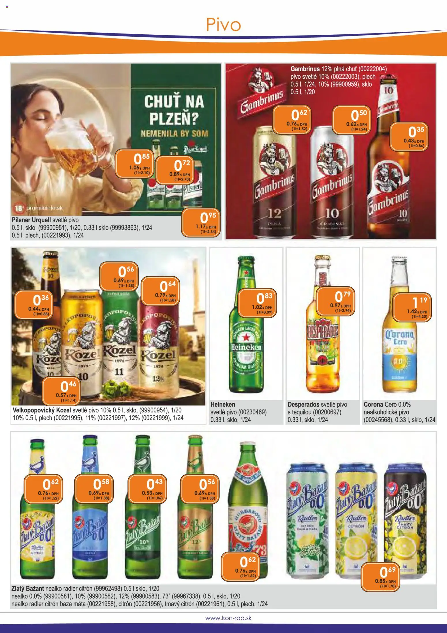 Nové KON - RAD akcie – leták je platný od 01.03.2026 | Strana: 19 | Produkty: Pilsner Urquell, Radler, Zlatý Bažant, Gambrinus