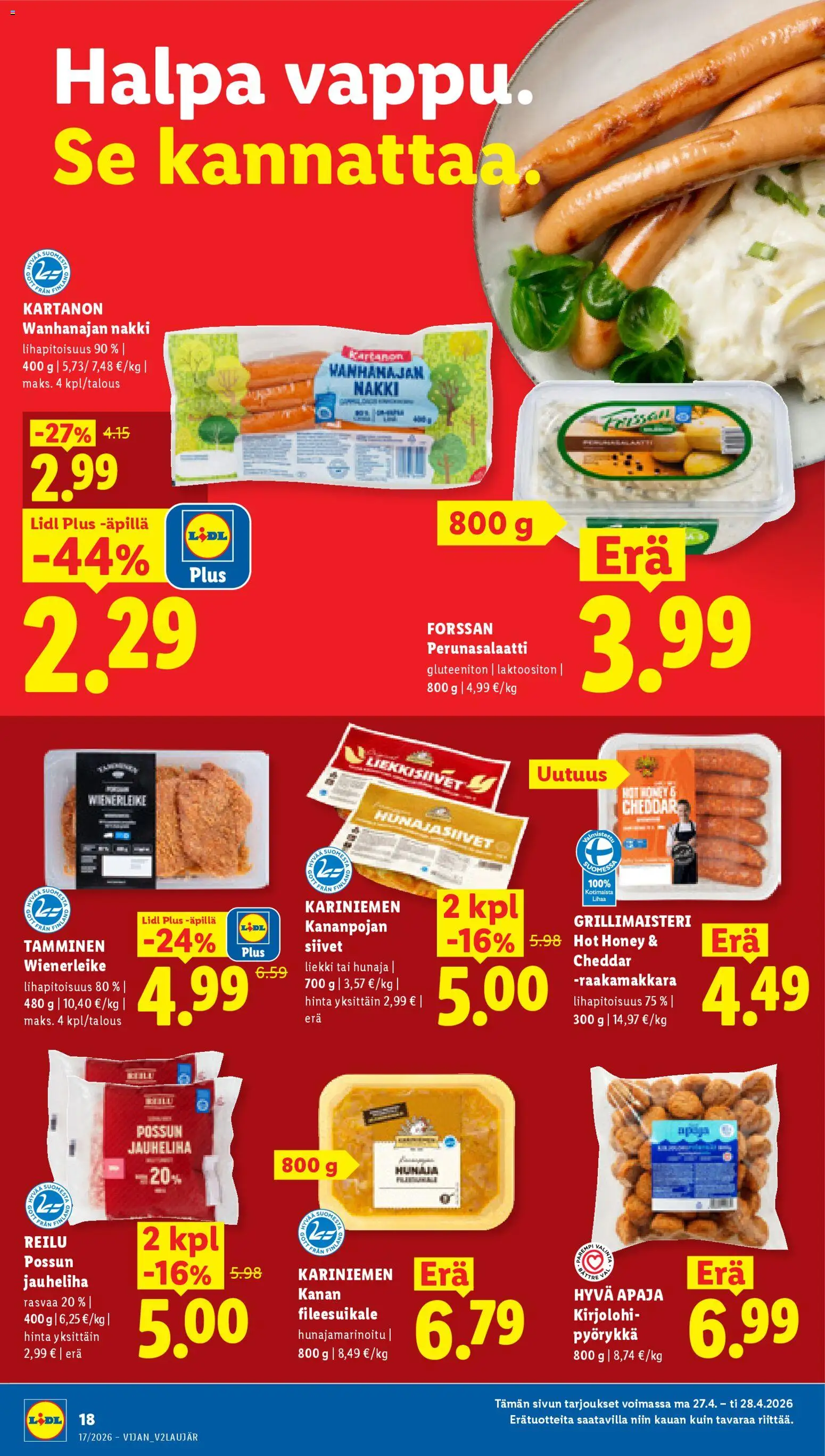 Lidl tarjoukset - Rovaniemi – voimassa 23.04.2026 alkaen | Sivu: 26 | Tuotteet: Jauheliha, Cheddar, Perunasalaatti, Hunaja