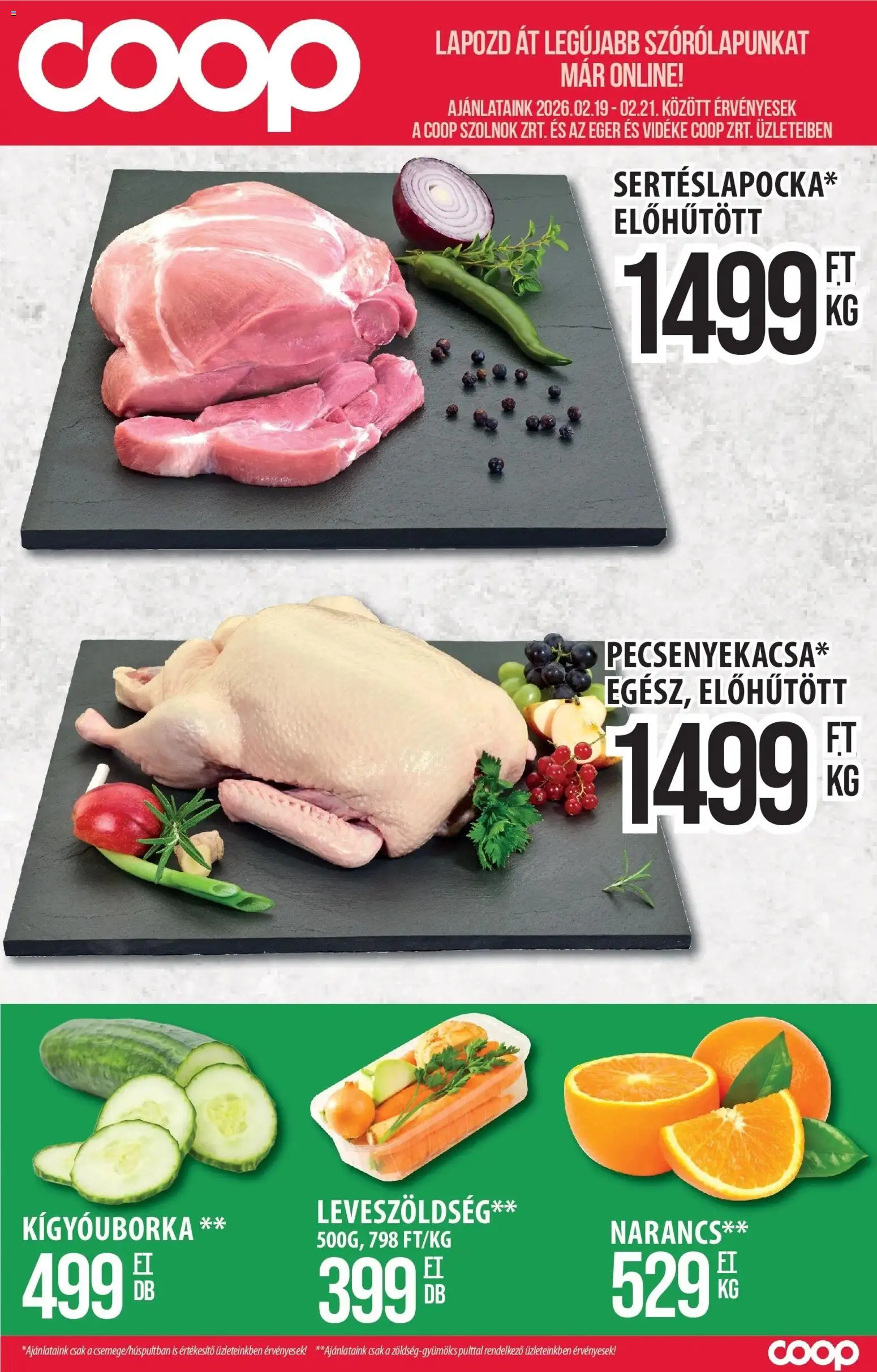 COOP Szolnok akciós ujság - amely érvényes a következő dátumtól: 19.02.2026 | Oldal: 1 | Termékek: Egér, Kígyóuborka, Narancs