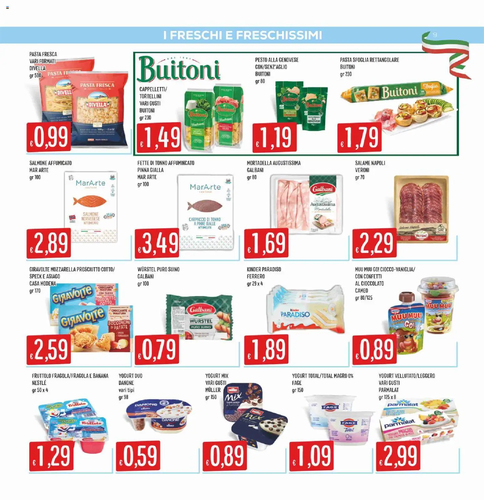 Volantino SISA del 16.04.2026 | Pagina: 9 | Prodotti: Salmone, Pasta sfoglia, Patate, Mortadella