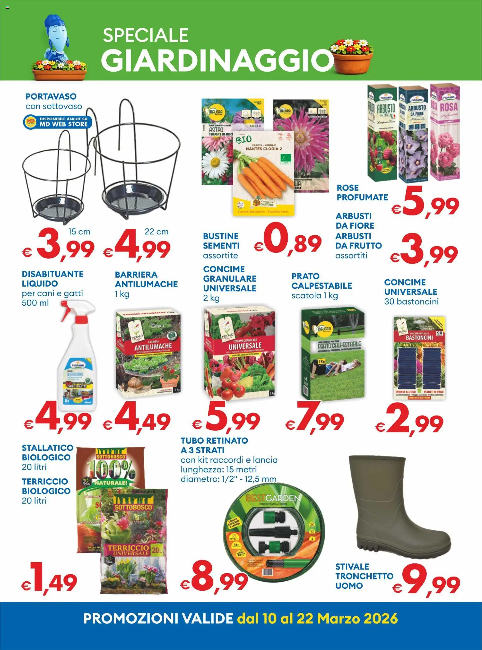 Volantino MD Discount del 10.03.2026 | Pagina: 26 | Prodotti: Tubo, Terriccio, Scatola, Vaso