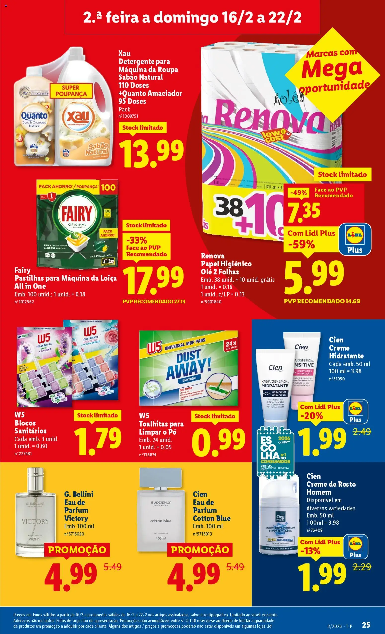 Lidl folheto │ válido de 16.02.2026 | Página: 25 | Produtos: Papel higiénico, Perfume, Pó, Creme