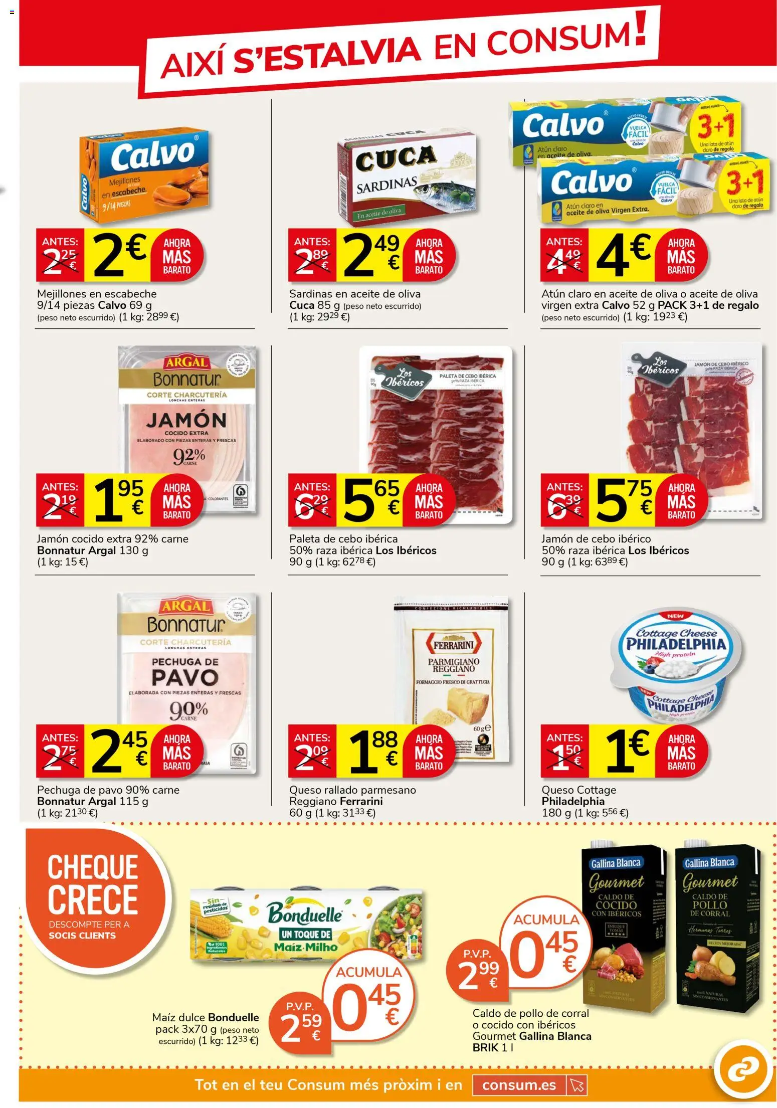 Consum folleto │ válido desde el 23.04.2026 | Página: 9 | Productos: Jamón, Queso rallado, Queso cottage, Peso