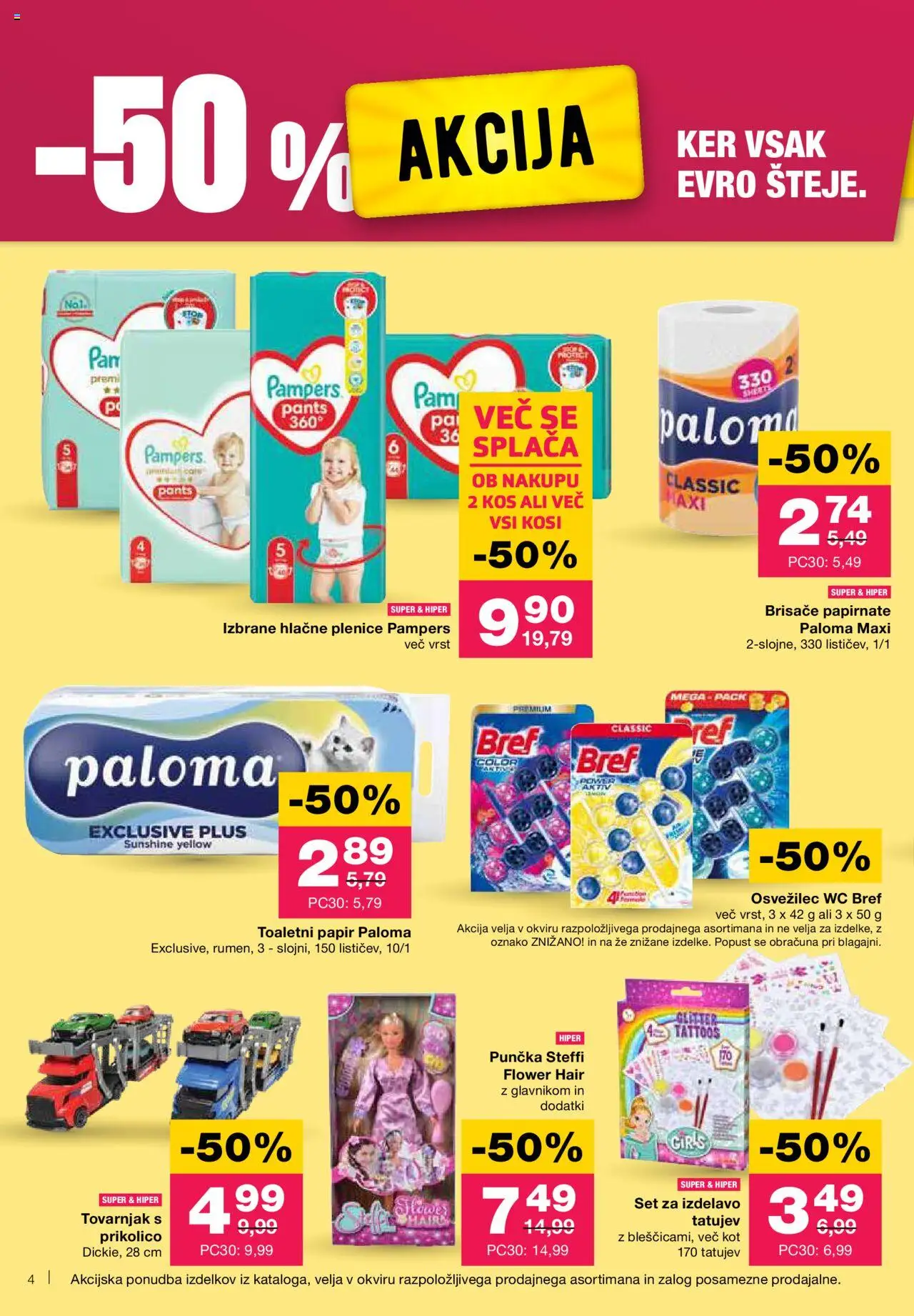 Mercator katalog │ velja od 07.08.2025 | Stran: 4 | Izdelki: Plenice, Toaletni papir, Kos